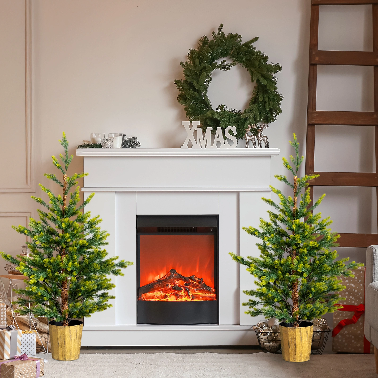 2 Pack 4 FT Dual Tone Artificial Christmas Tree with Pot Stand, Potted Xmas Pine Tree with 119 Branch Tips for Holiday Party Office Home, Green view 6