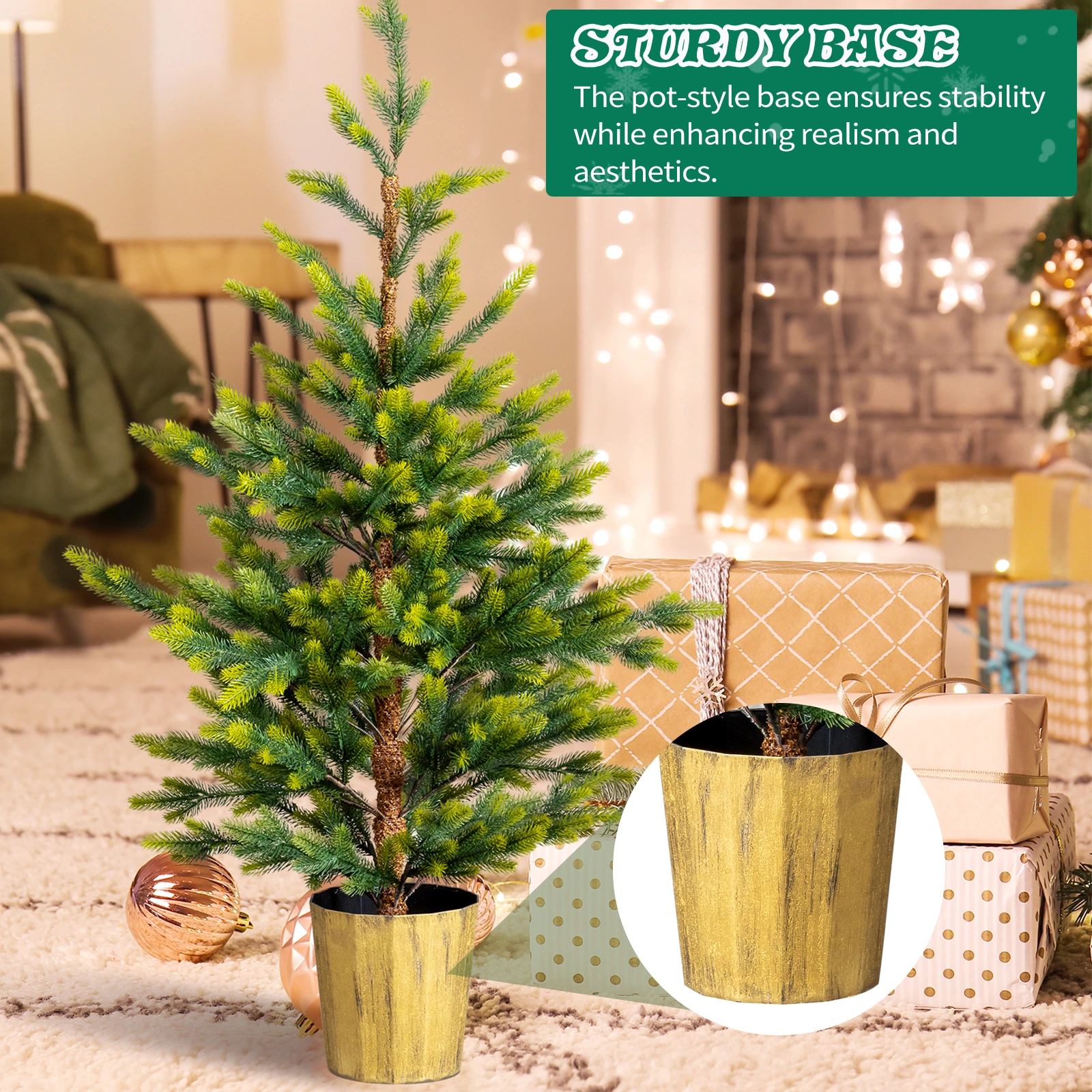 2 Pack 4 FT Dual Tone Artificial Christmas Tree with Pot Stand, Potted Xmas Pine Tree with 119 Branch Tips for Holiday Party Office Home, Green view 8
