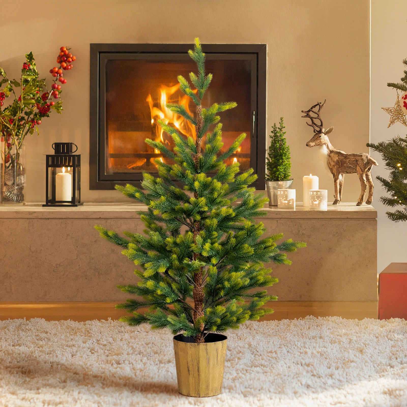 2 Pack 4 FT Dual Tone Artificial Christmas Tree with Pot Stand, Potted Xmas Pine Tree with 119 Branch Tips for Holiday Party Office Home, Green view 9