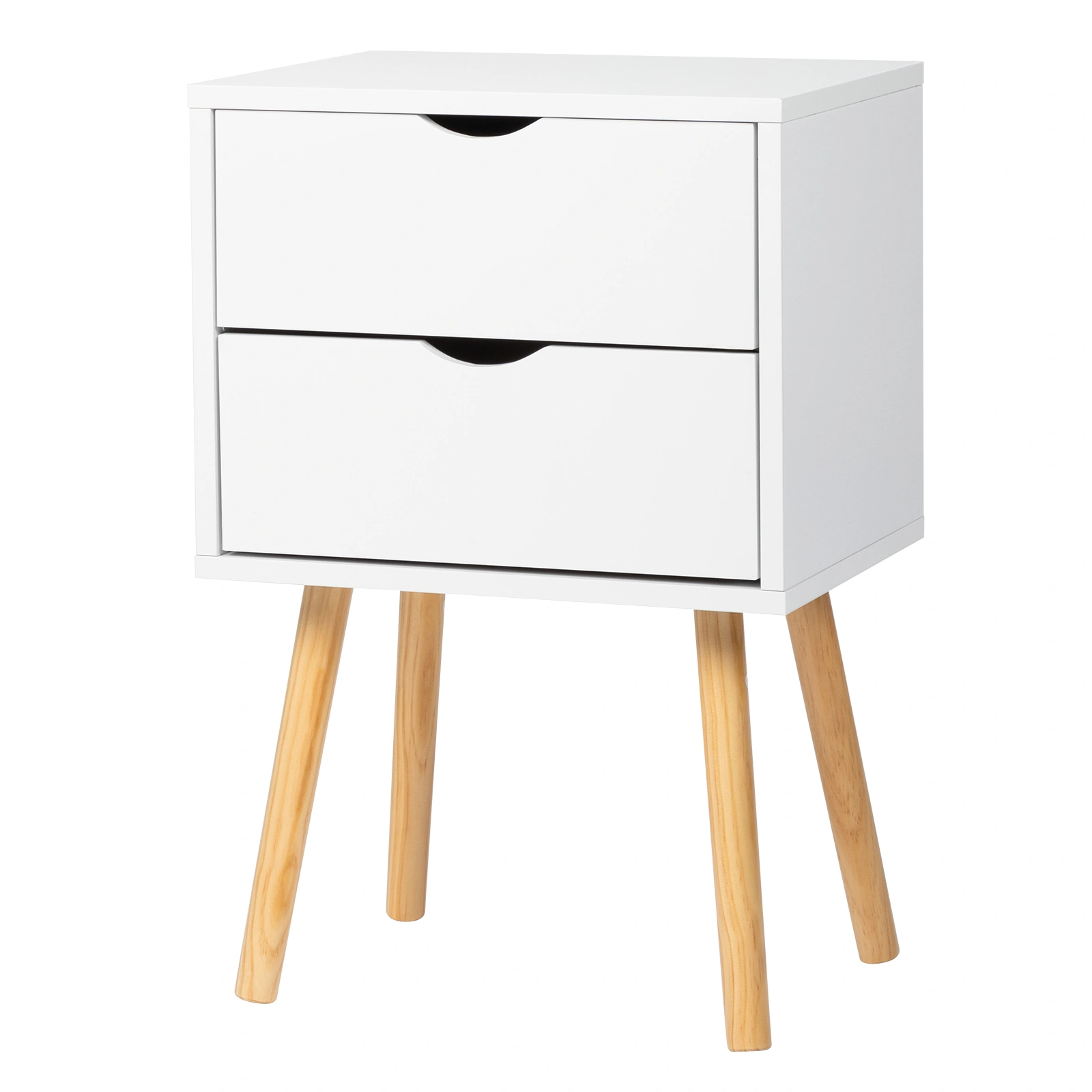 40x30x60cm Modern White Bedside Table with Wood Tone Legs Two Drawers MDF High Leg Nightstand view 2