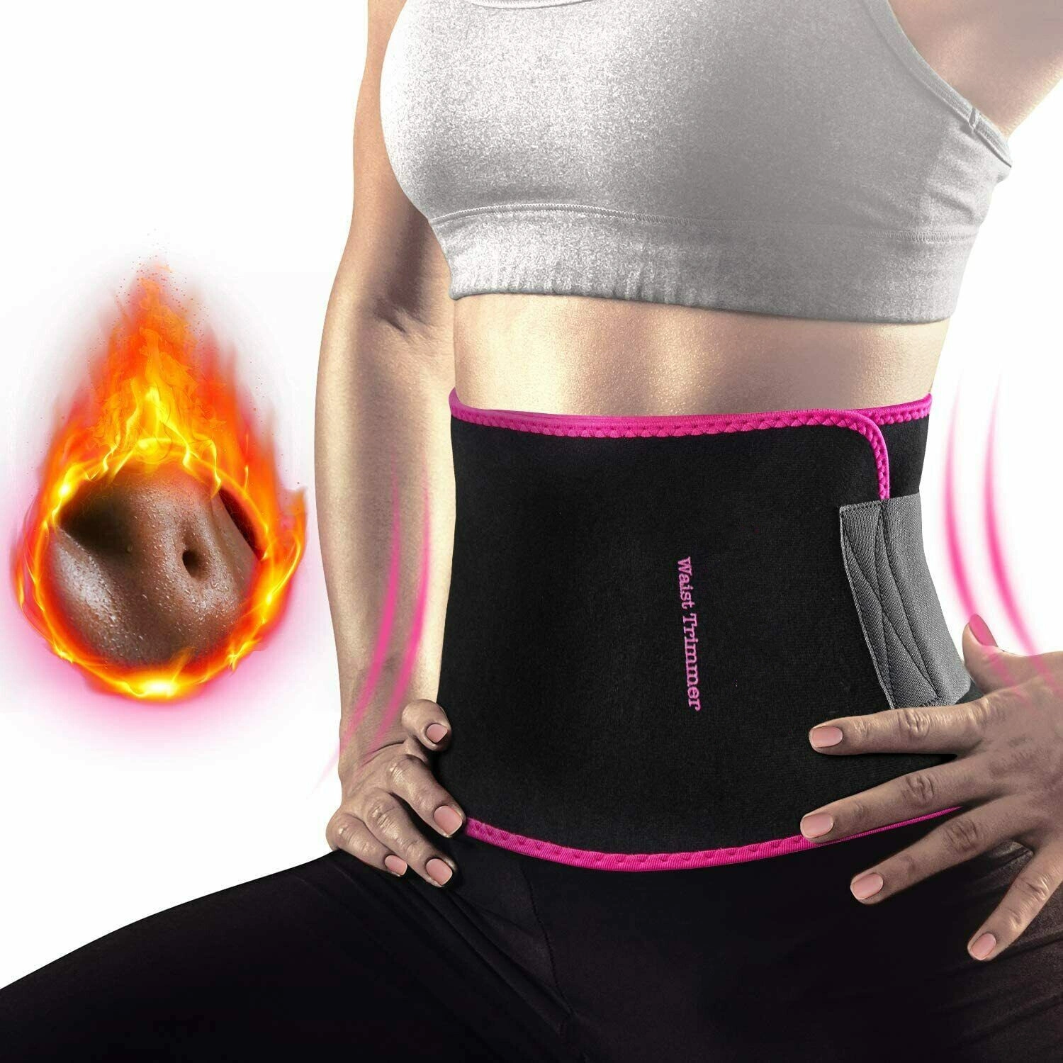 Waist Trimmer Belt for Men Women, Sport Workout Shaper & Slimming Belt with Phone Pocket, Pink-Black view 4