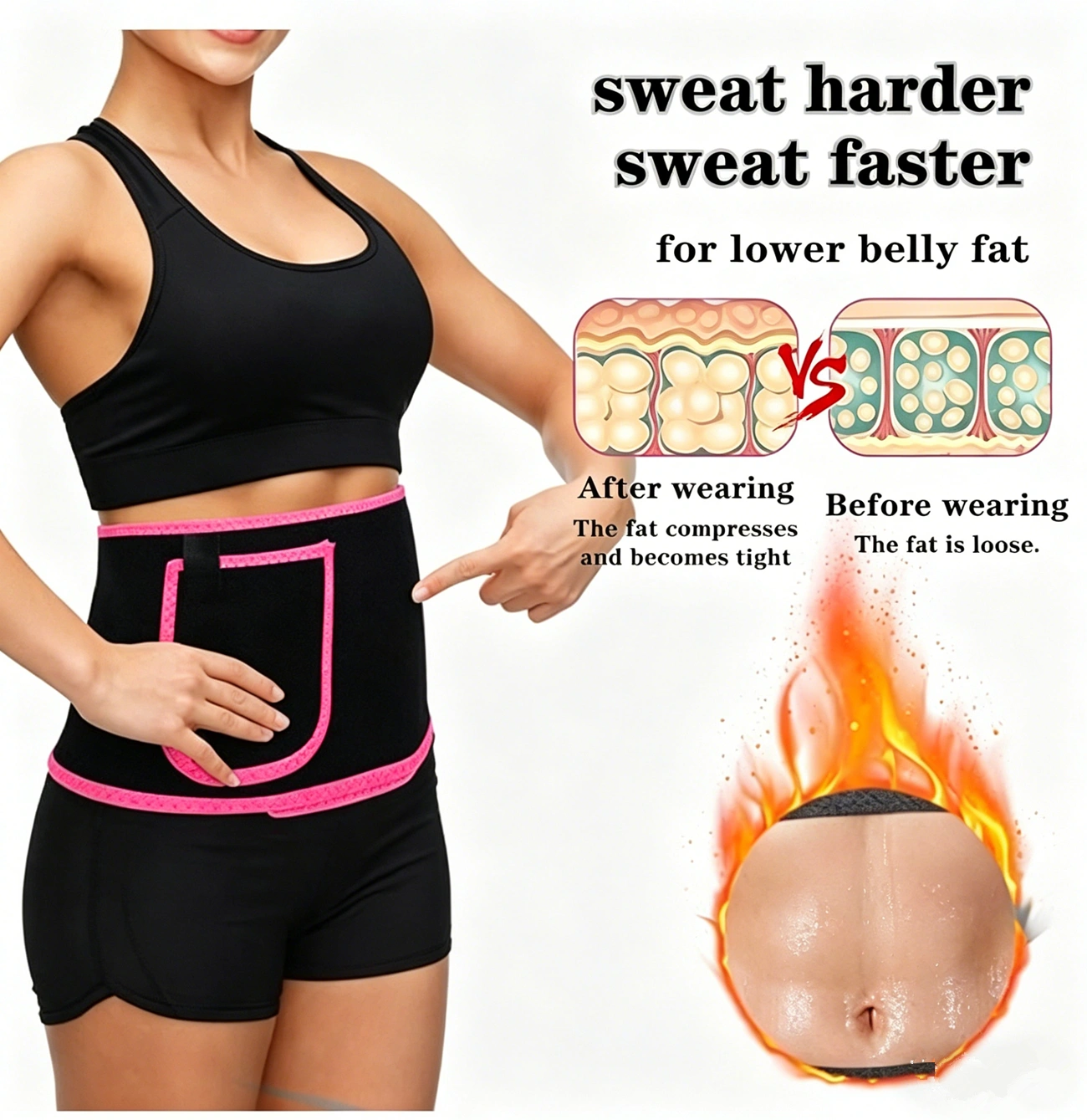 Waist Trimmer Belt for Men Women, Sport Workout Shaper & Slimming Belt with Phone Pocket, Pink-Black view 5