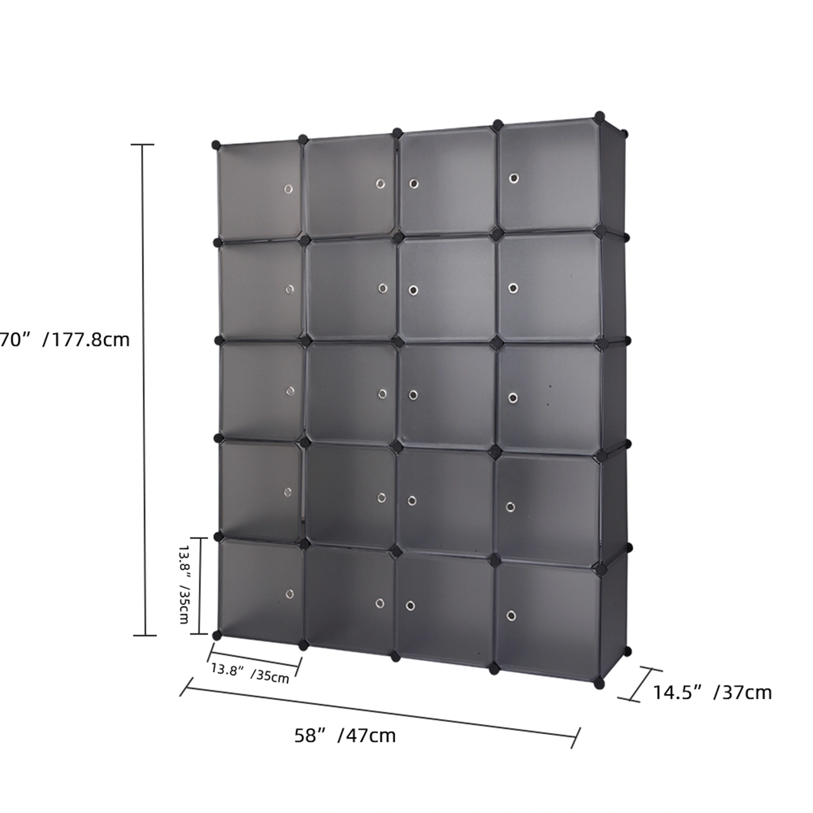 20 Cube Organizer Stackable Plastic Storage Shelves, Modular Closet Cabinet with Hanging Rod, Gray view 2