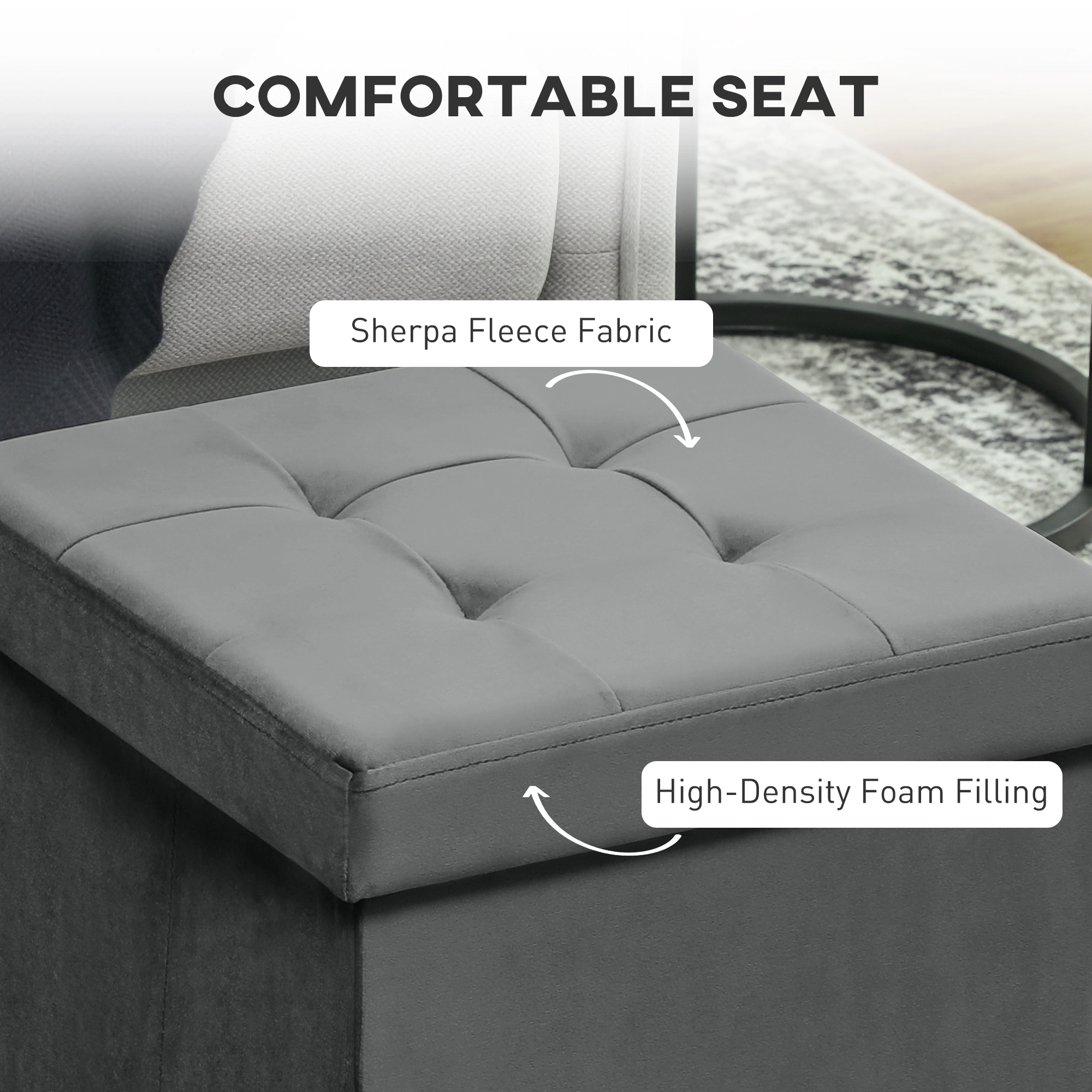 Ottoman Storage Bench with Lid, Foldable Upholstered Shoe Box Cube Organizer view 2