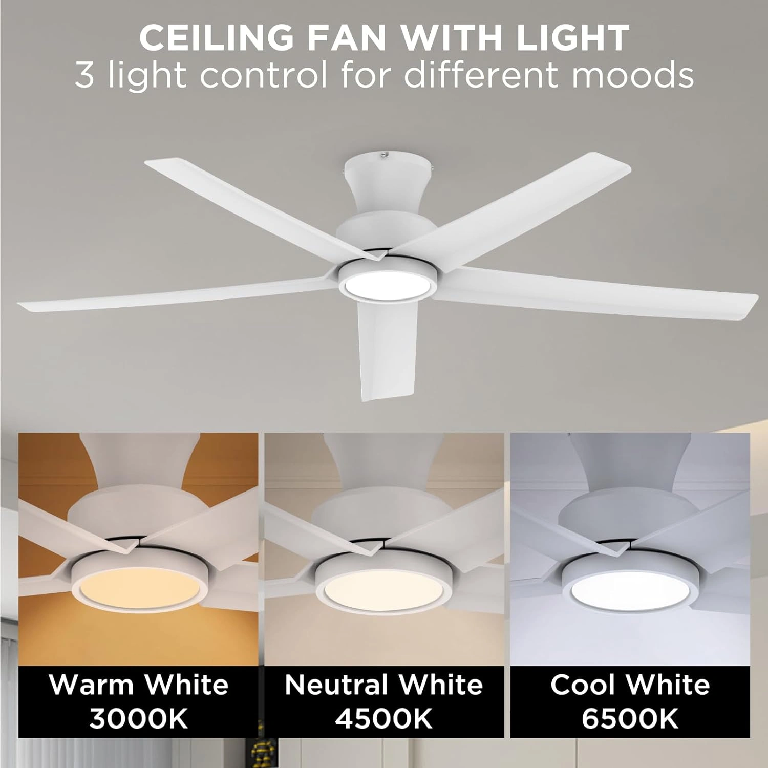 52 inch Ceiling Fans with Lights, Large Air Volume Ceiling Fans with Reversible Quiet DC Motor and Remote, 5X-W5[Unable ship on weekends, TK/TEMU only for pickup, only TX10643 warehouse supports GOFO] view 5
