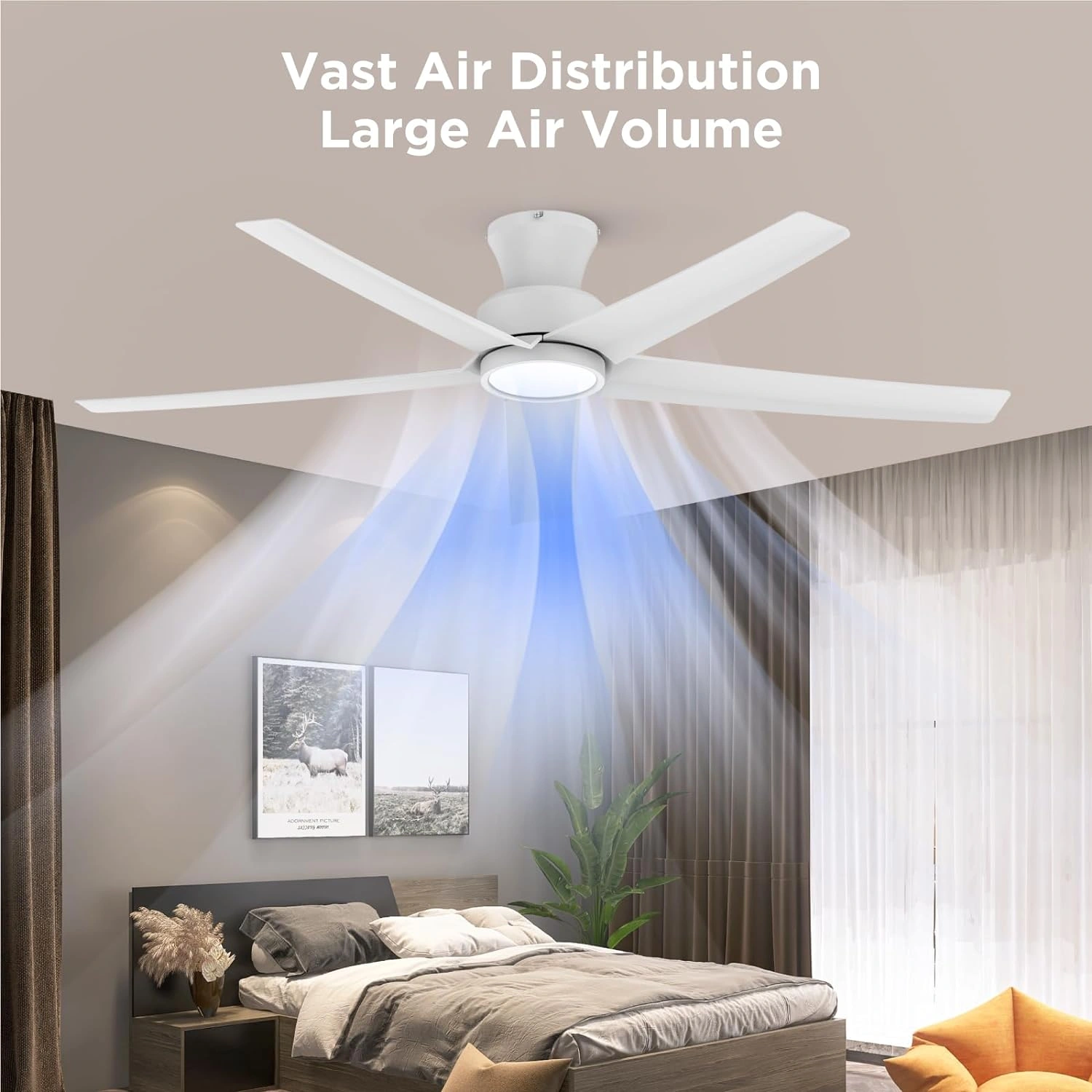 52 inch Ceiling Fans with Lights, Large Air Volume Ceiling Fans with Reversible Quiet DC Motor and Remote, 5X-W5[Unable ship on weekends, TK/TEMU only for pickup, only TX10643 warehouse supports GOFO] view 6
