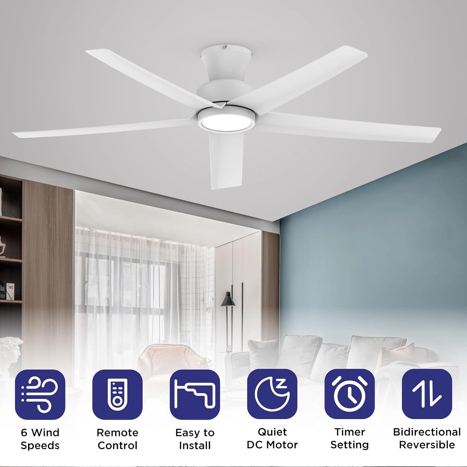 52 inch Ceiling Fans with Lights, Large Air Volume Ceiling Fans with Reversible Quiet DC Motor and Remote, 5X-W5[Unable ship on weekends, TK/TEMU only for pickup, only TX10643 warehouse supports GOFO] view 8