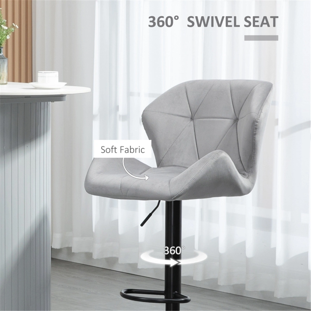 Modern Bar Stools Set of 2, 24" Counter Height Dining Chair with Padded Seat, Black Metal Frame Office Chair for Kitchen Island view 3