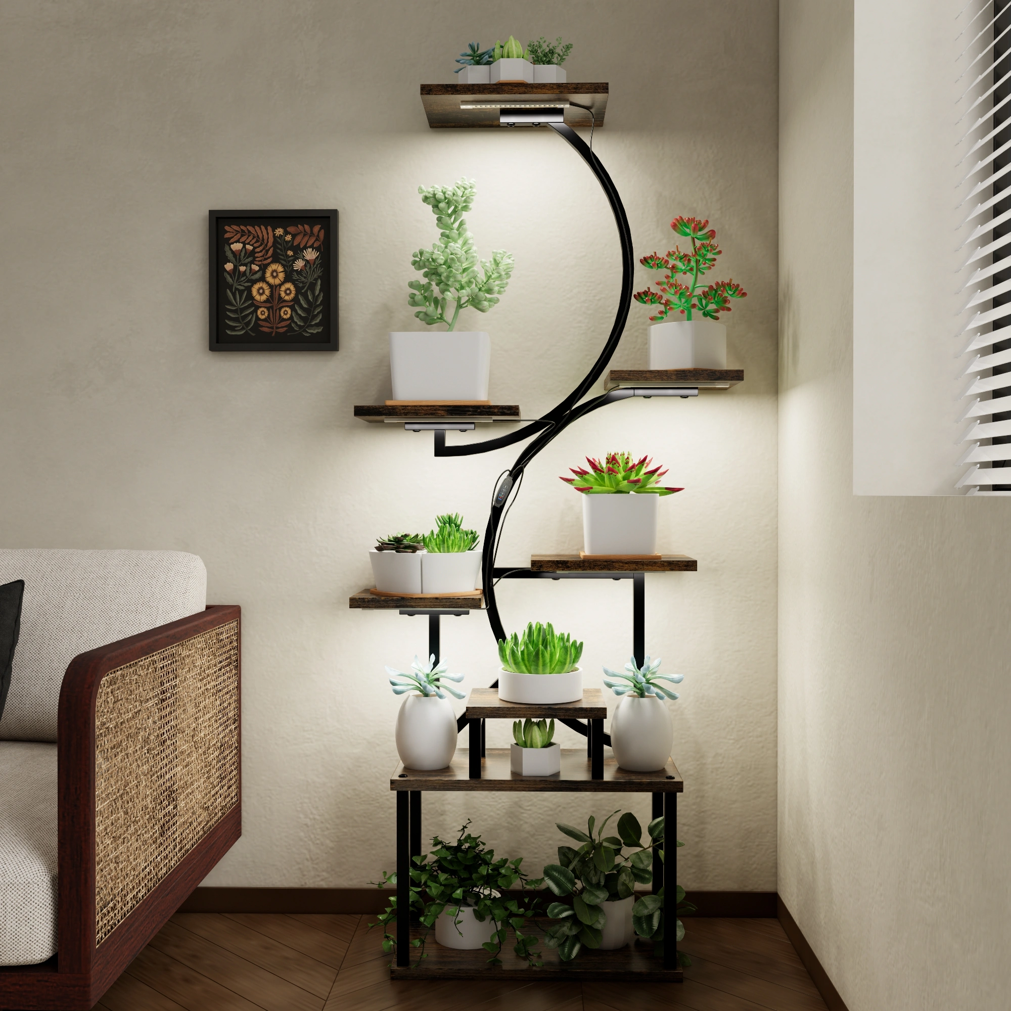 8-Tier Plant Stand with 5 Grow Lights, 10-Level Dimming, Thickened 0.8mm Steel Pipe for Indoor Living Room Garden Home view 13