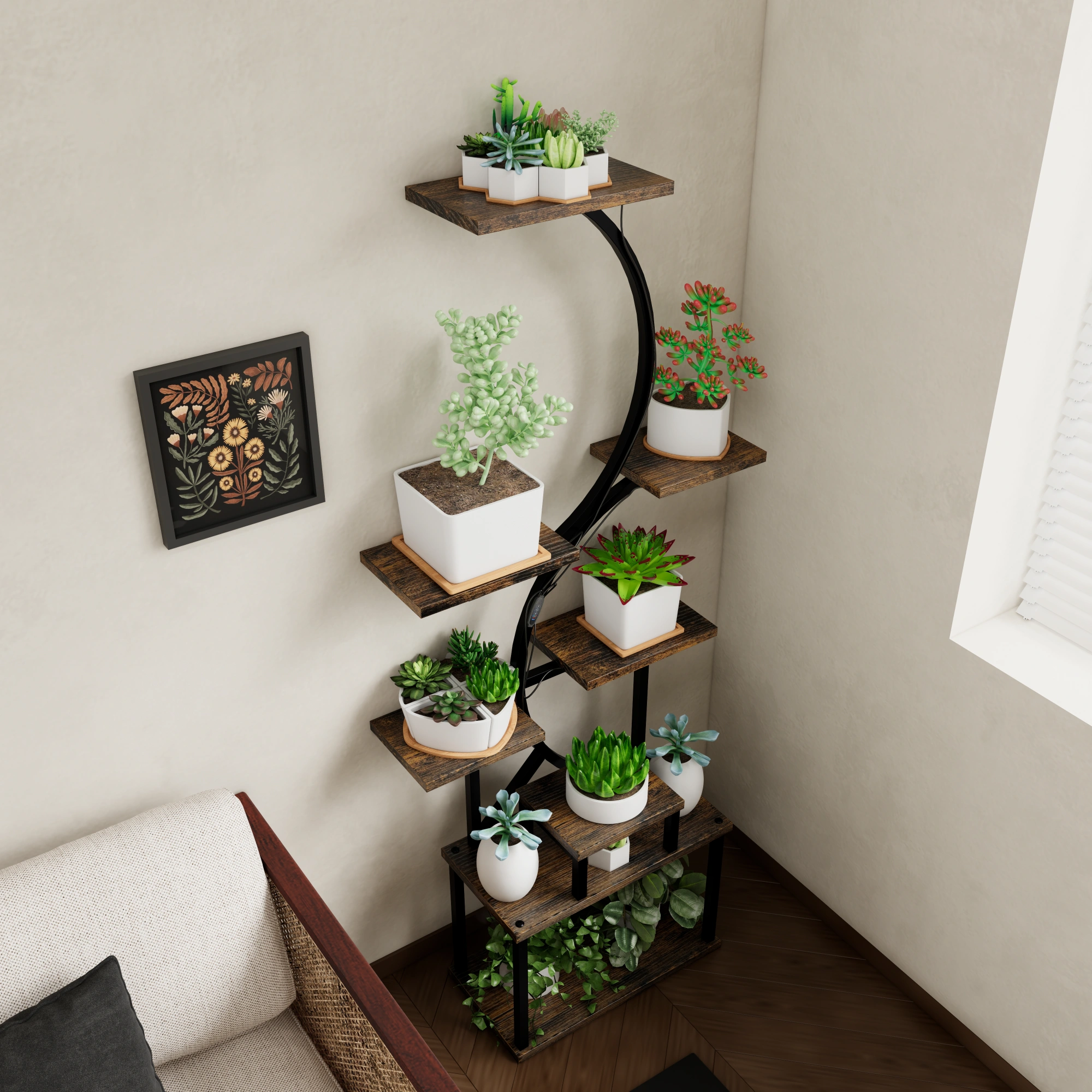 8-Tier Plant Stand with 5 Grow Lights, 10-Level Dimming, Thickened 0.8mm Steel Pipe for Indoor Living Room Garden Home view 16