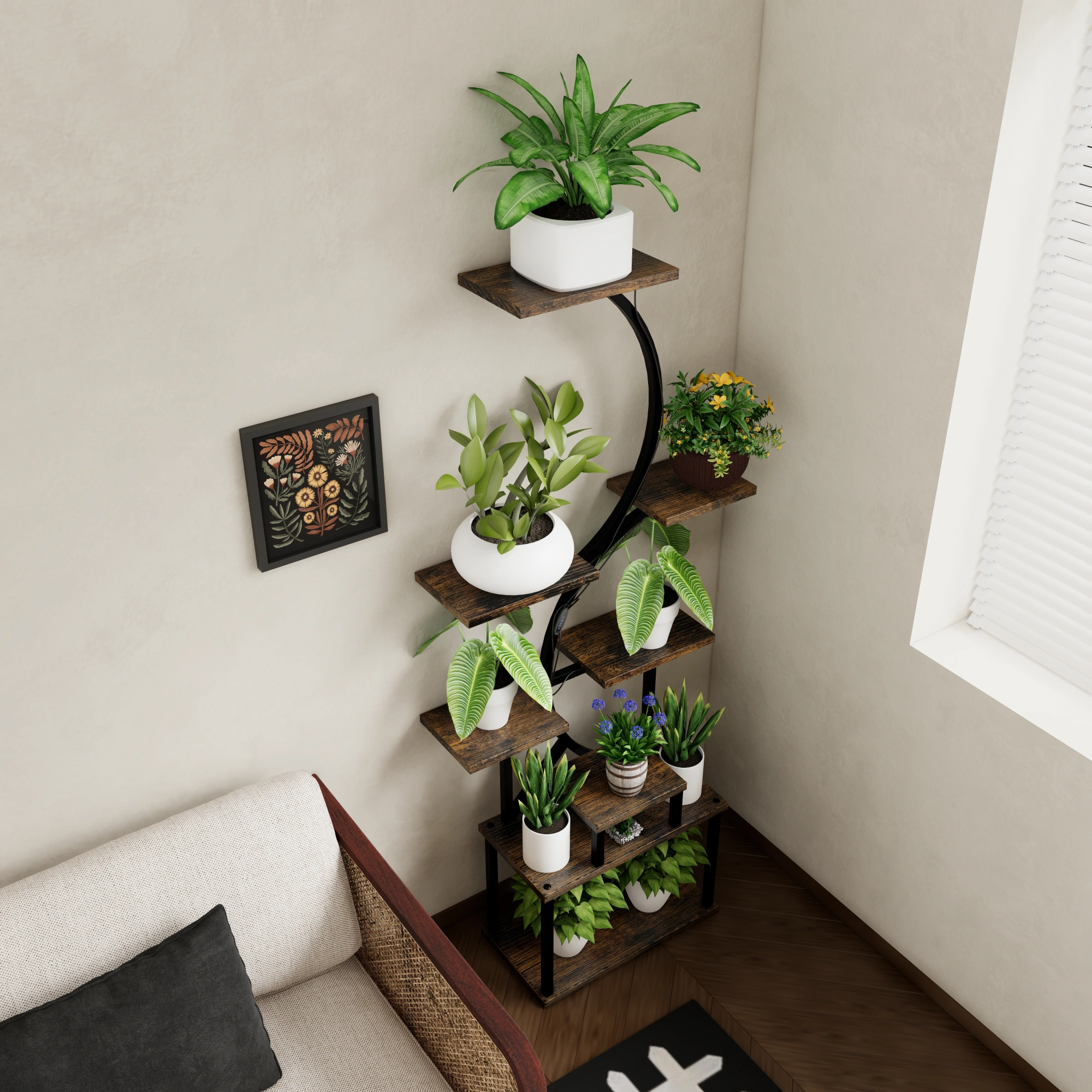 8-Tier Plant Stand with 5 Grow Lights, 10-Level Dimming, Thickened 0.8mm Steel Pipe for Indoor Living Room Garden Home view 18