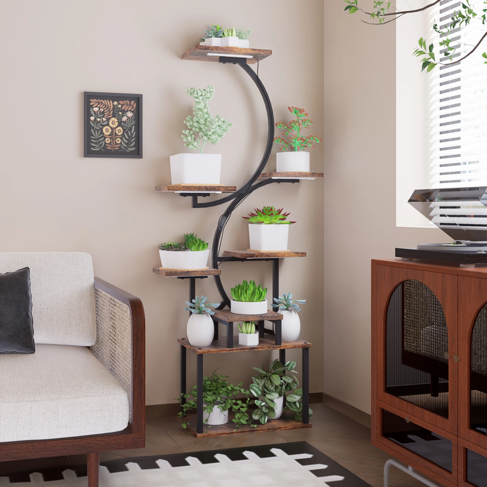 8-Tier Plant Stand with 5 Grow Lights, 10-Level Dimming, Thickened 0.8mm Steel Pipe for Indoor Living Room Garden Home view 6