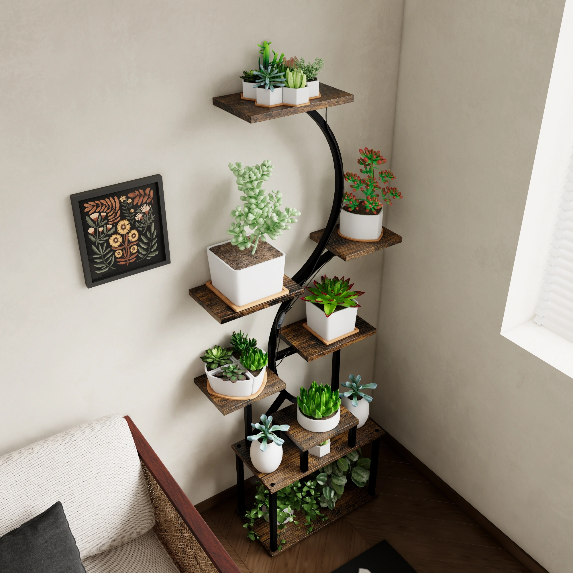 8-Tier Plant Stand with 5 Grow Lights, 10-Level Dimming, Thickened 0.8mm Steel Pipe for Indoor Living Room Garden Home view 9