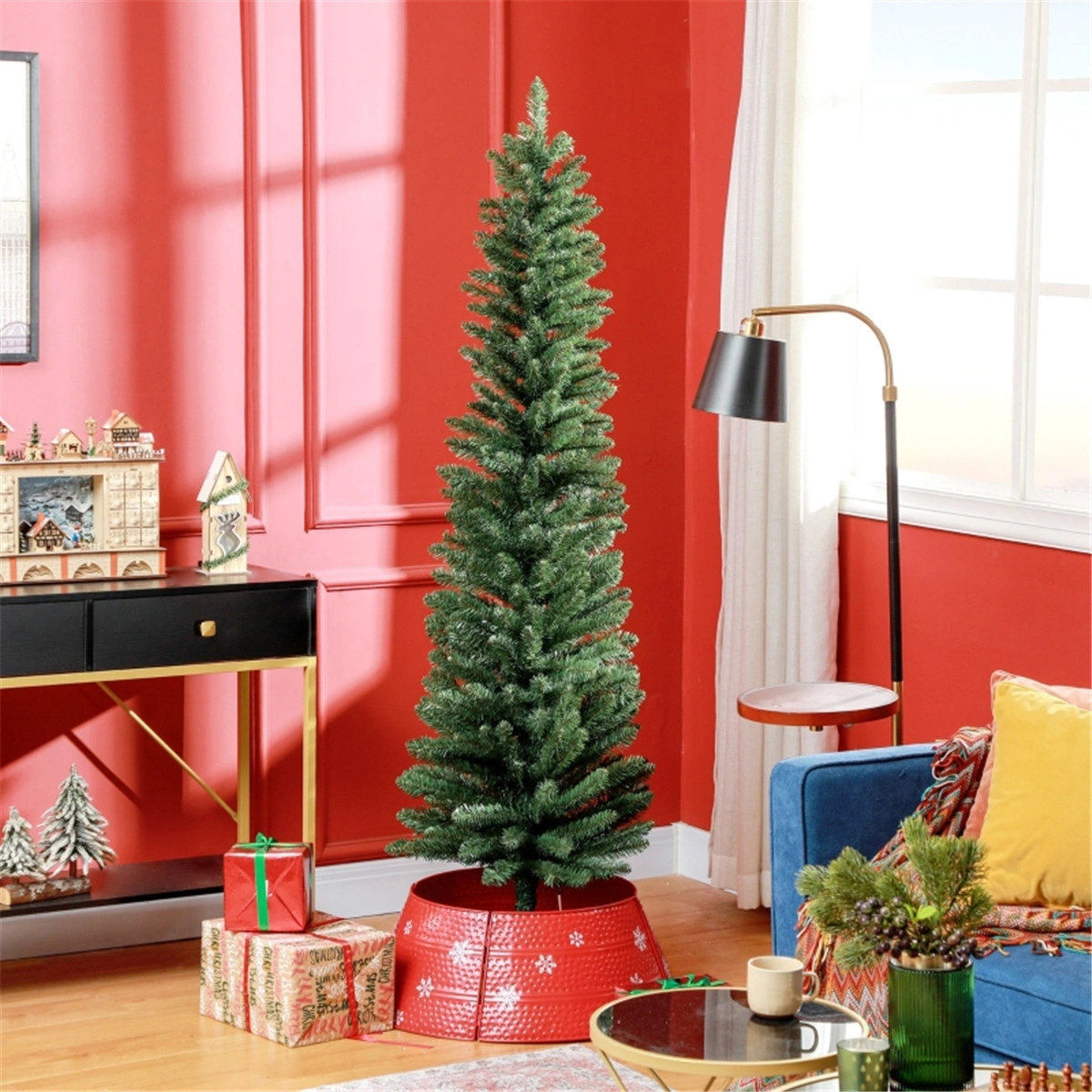 6 ft Artificial Christmas Tree, Full Premium Pre-Strung Pine Christmas Tree with Sturdy Metal Stand view 2