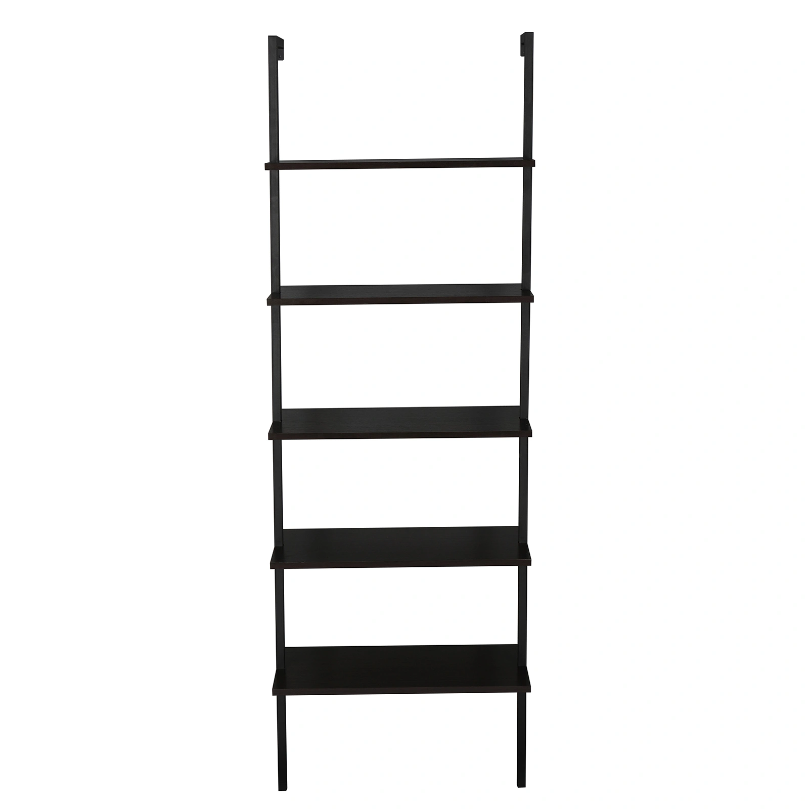 5-layer wall-mounted household steel-wood shelf, density board, iron frame, 61*30.5*182.88cm, black walnut color board, black frame view 4