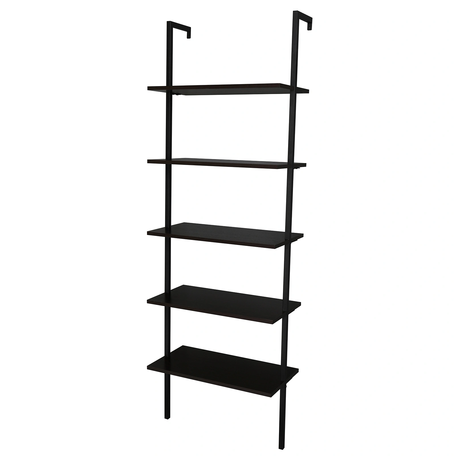 5-layer wall-mounted household steel-wood shelf, density board, iron frame, 61*30.5*182.88cm, black walnut color board, black frame view 5
