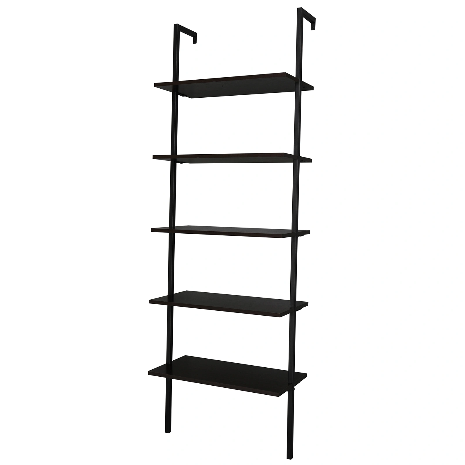 5-layer wall-mounted household steel-wood shelf, density board, iron frame, 61*30.5*182.88cm, black walnut color board, black frame view 7