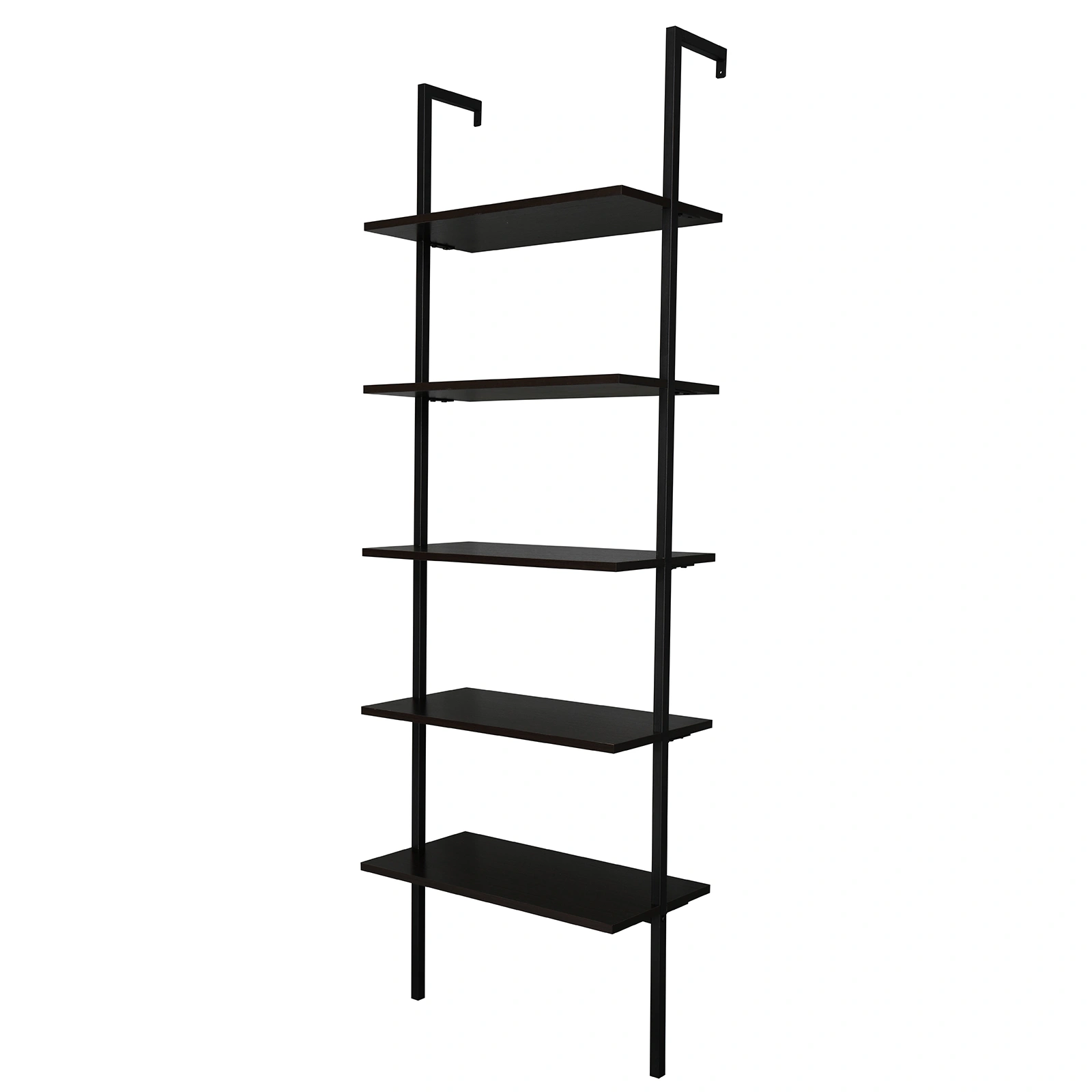 5-layer wall-mounted household steel-wood shelf, density board, iron frame, 61*30.5*182.88cm, black walnut color board, black frame view 8