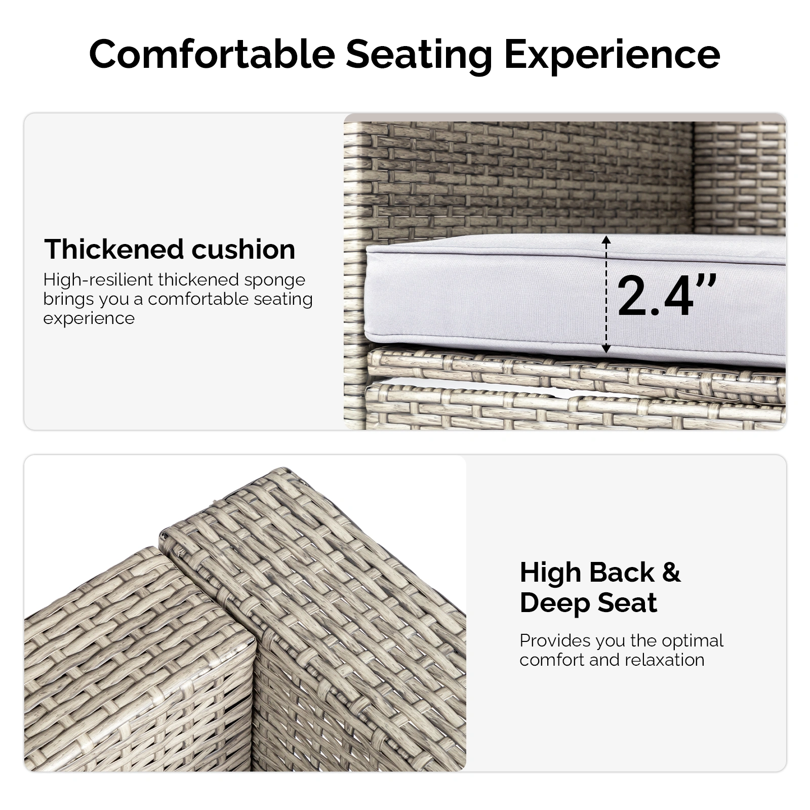 2pcs armless sofa + 2pcs footstool + 1pcs double sofa + 1pcs coffee table with storage, gray gradient rattan, gray cushion, rattan multi-piece set view 4
