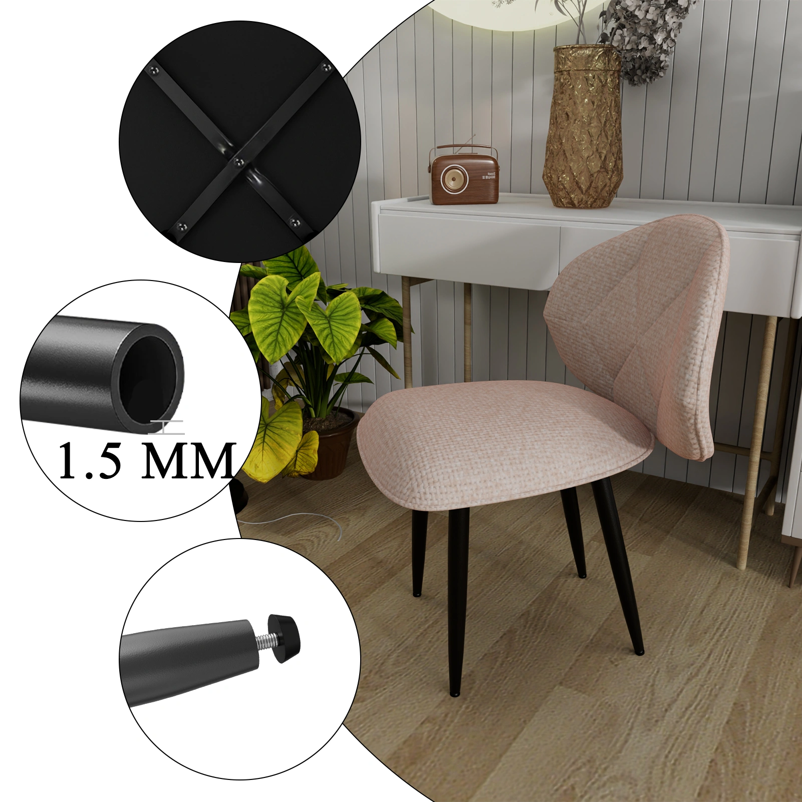 4 Pack Upholstered Dining Chairs Set, Modern Padded Dining Room Chairs with Wide Backrest, Comfortable Kitchen Chairs with Metal Legs, Gray view 3