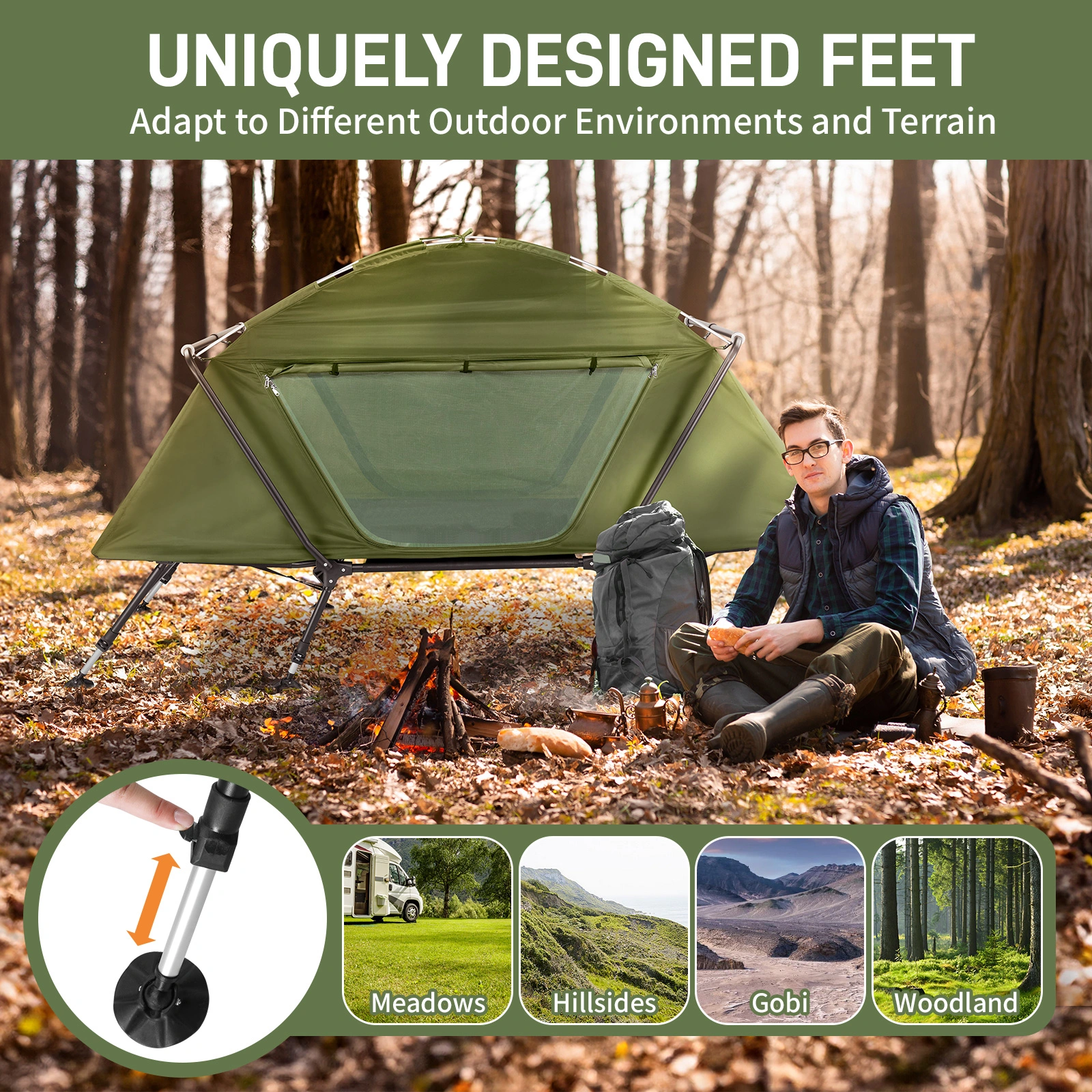 Collapsible camping tent with an integrated cot view 17