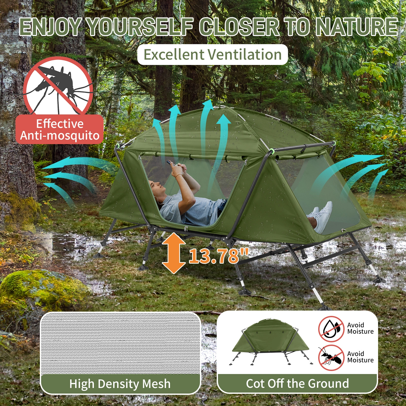 Collapsible camping tent with an integrated cot view 18