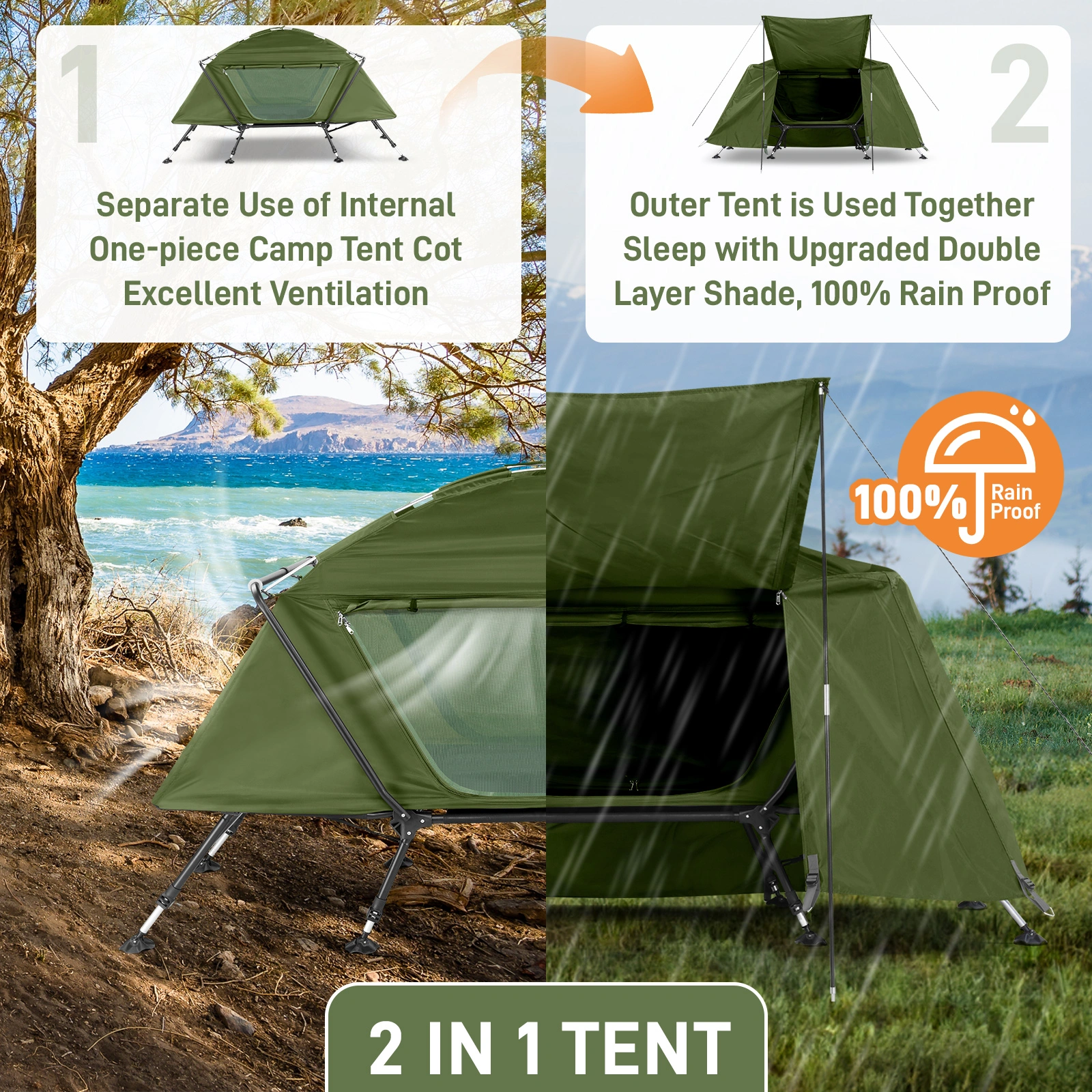 Collapsible camping tent with an integrated cot view 19