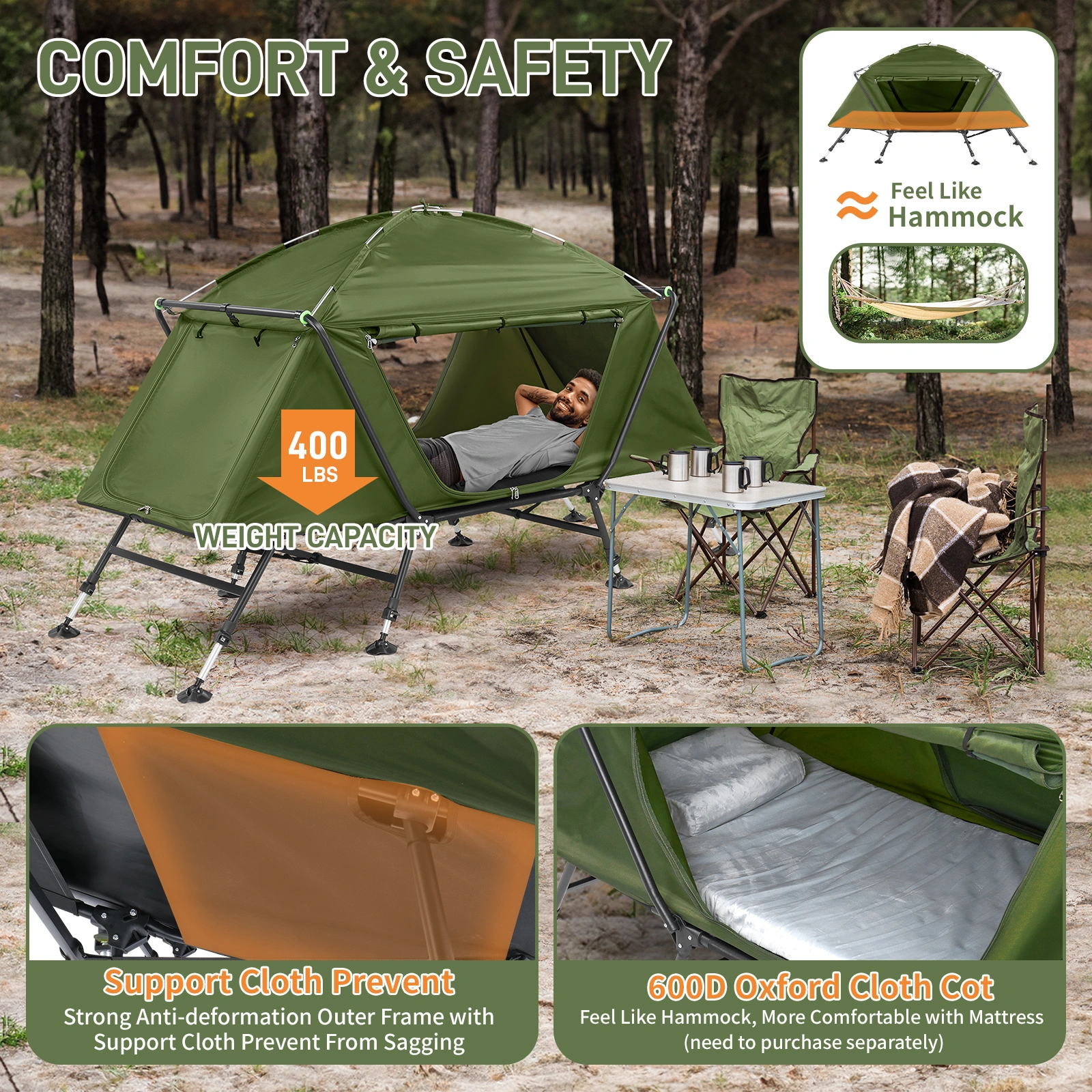 Collapsible camping tent with an integrated cot view 20