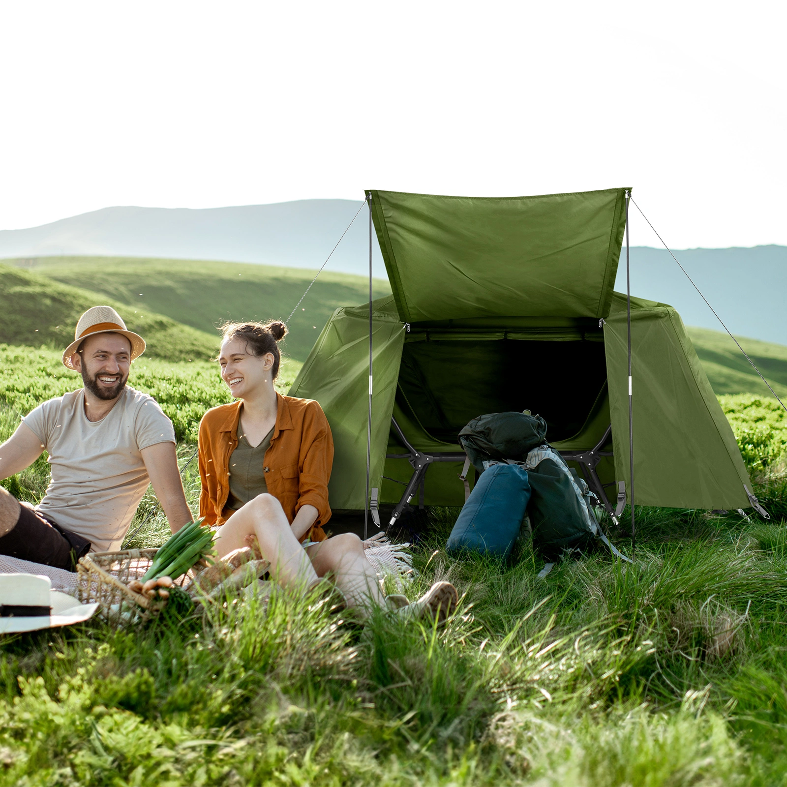Collapsible camping tent with an integrated cot view 21
