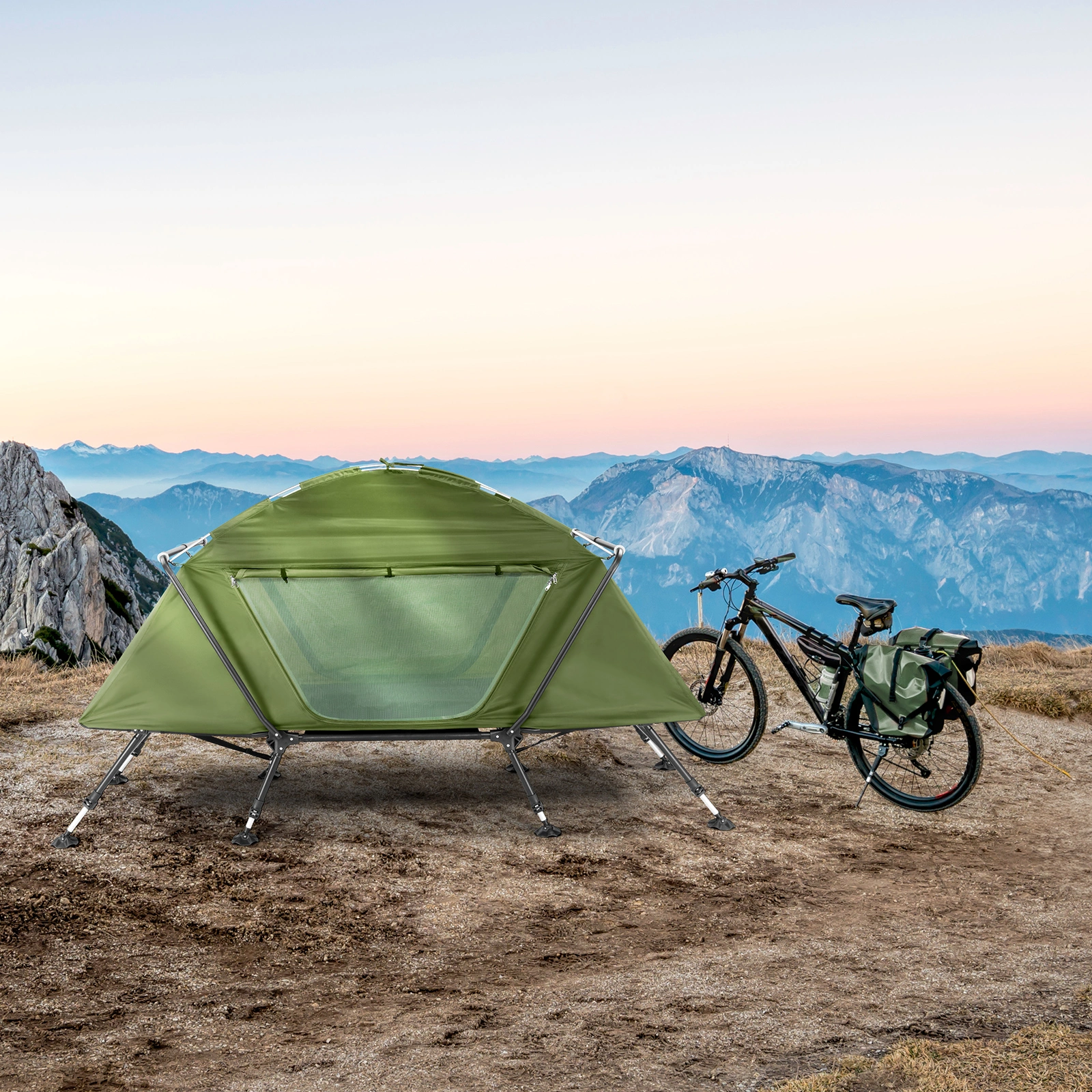 Collapsible camping tent with an integrated cot view 23