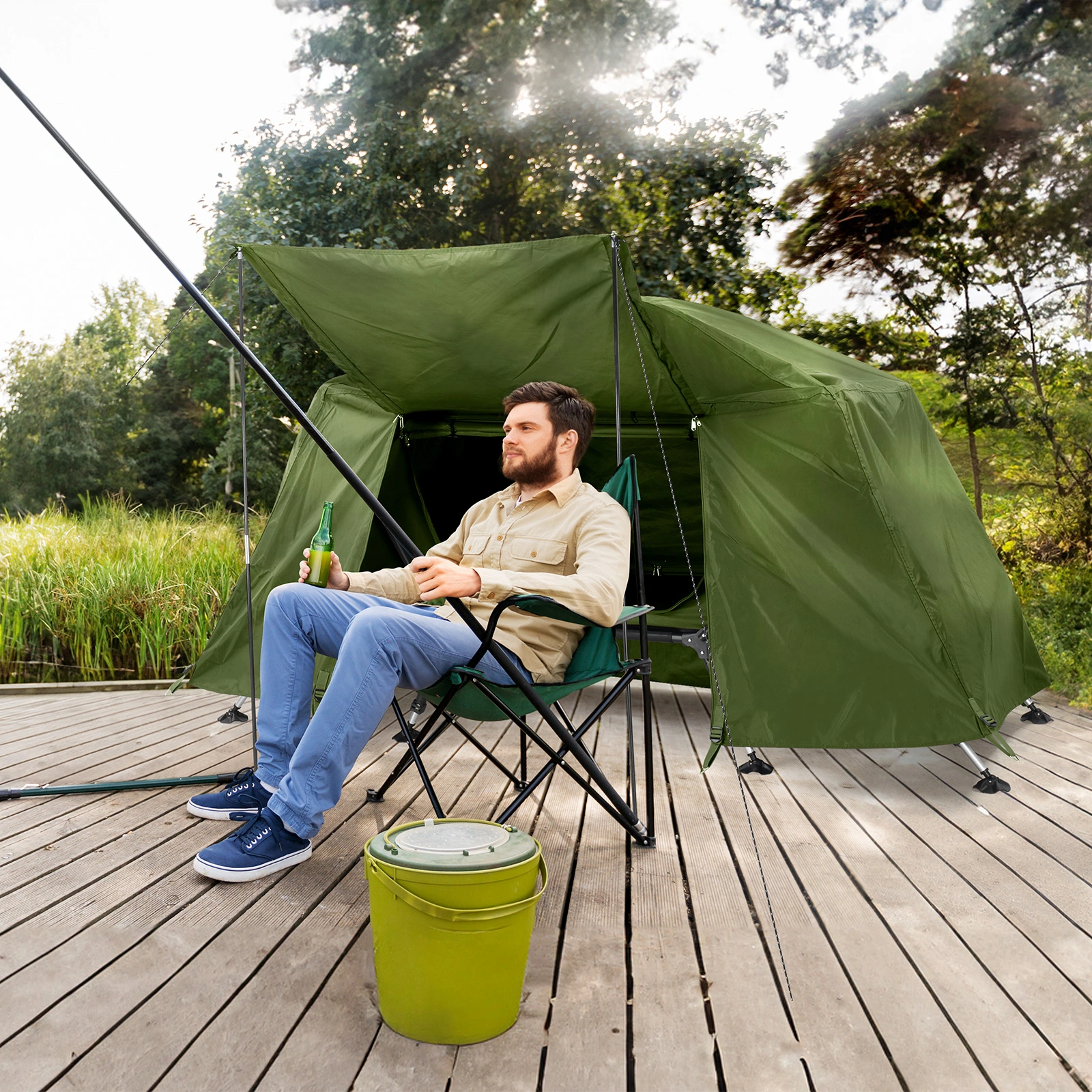 Collapsible camping tent with an integrated cot view 26