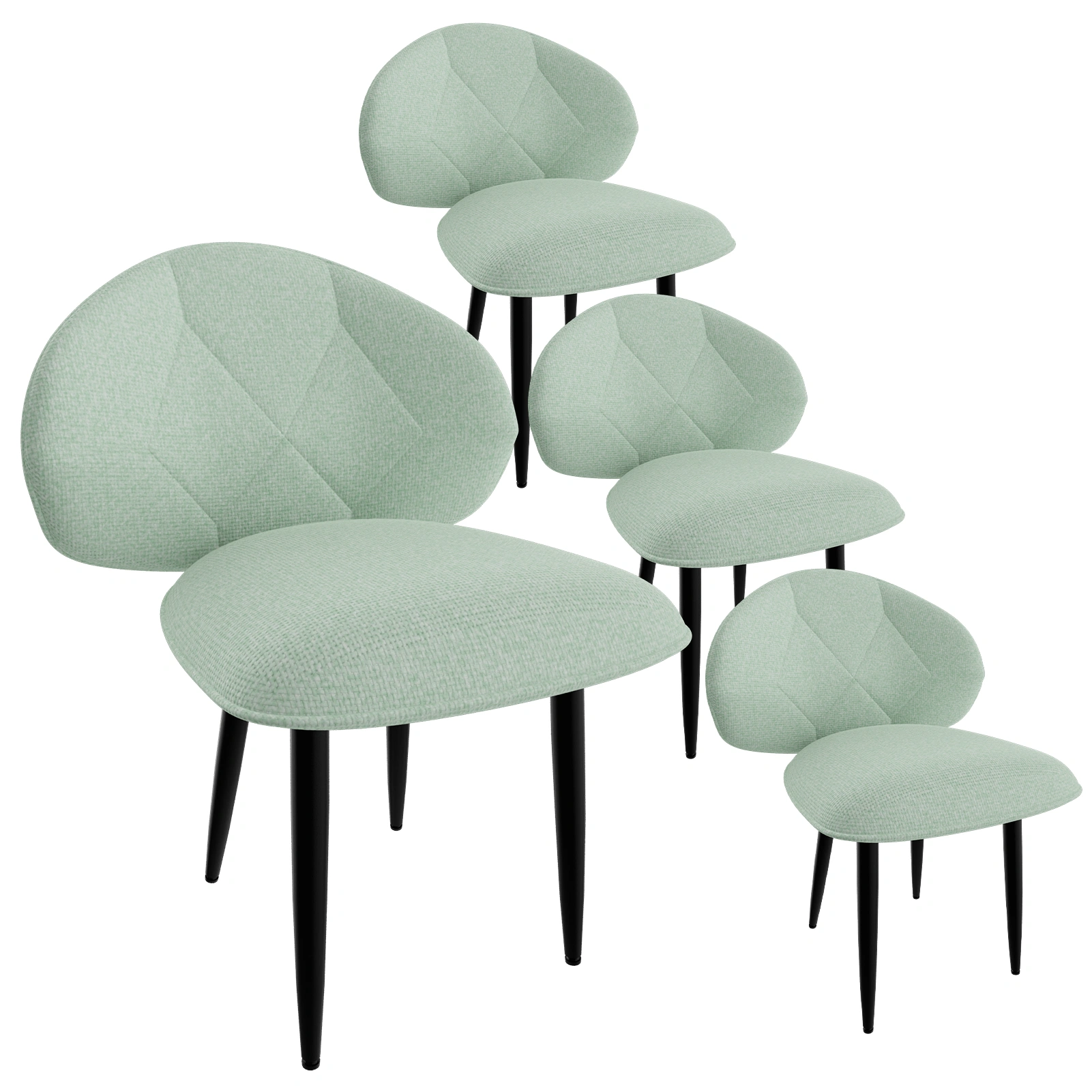 4er Set Gepolsterte Esszimmerstühle Modern Bequeme Verbreiterte Rückenlehne Küchenstühle Metallfüße