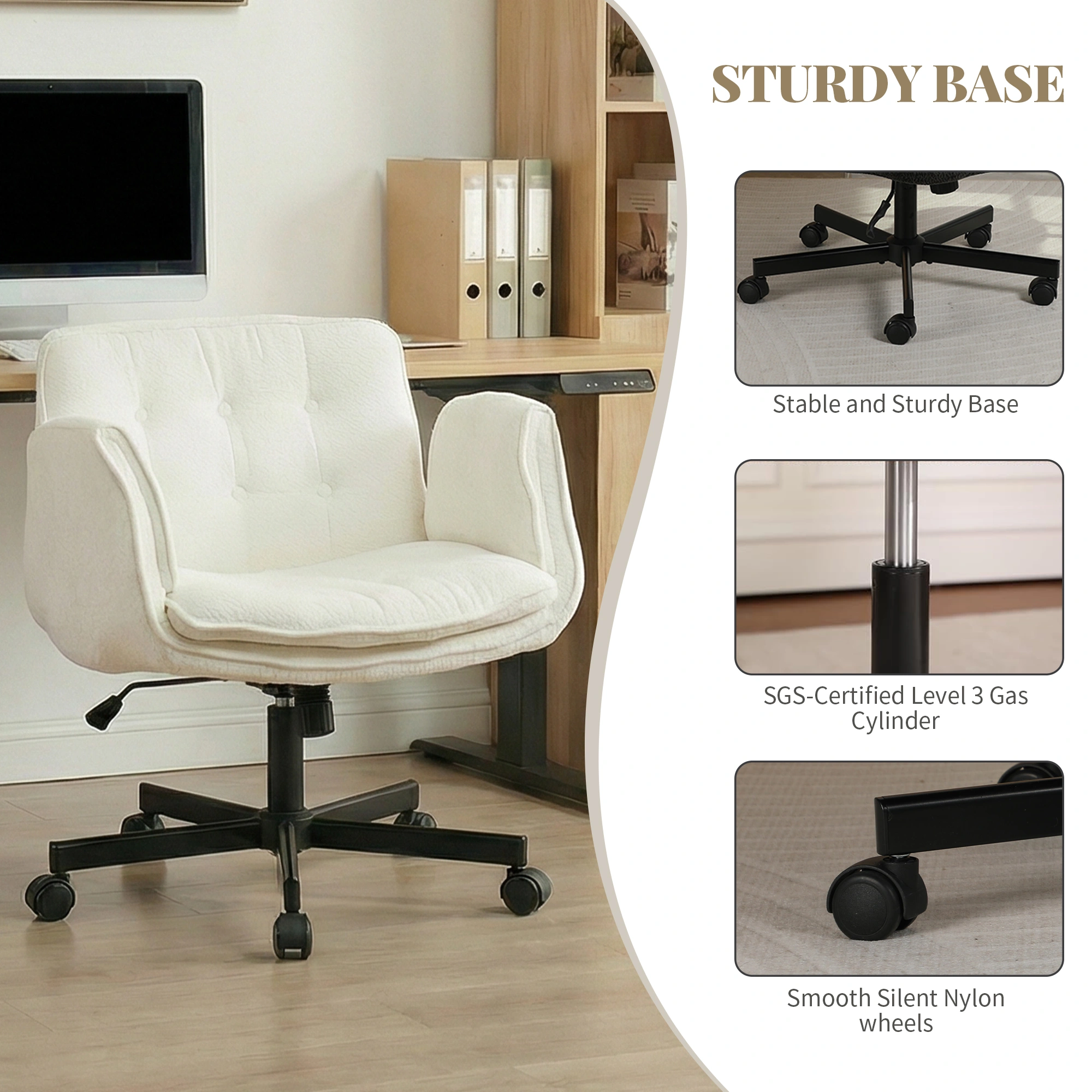 Gaming Office Chair with Footrest, Height Adjustable Swivel Desk Chair with Foldable Armrests & Casters, White view 5