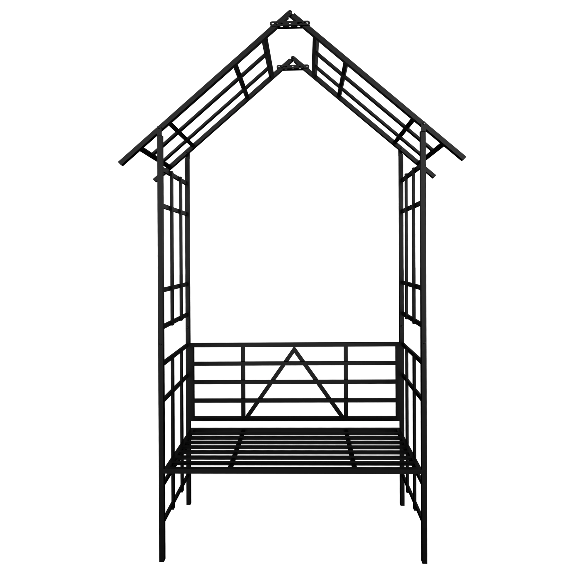 Metal Garden Arch with Bench, Black Flower Stand & Climbing Plant Support, Rose Arch for Outdoor, W58.07 x H97.24 Inch view 6