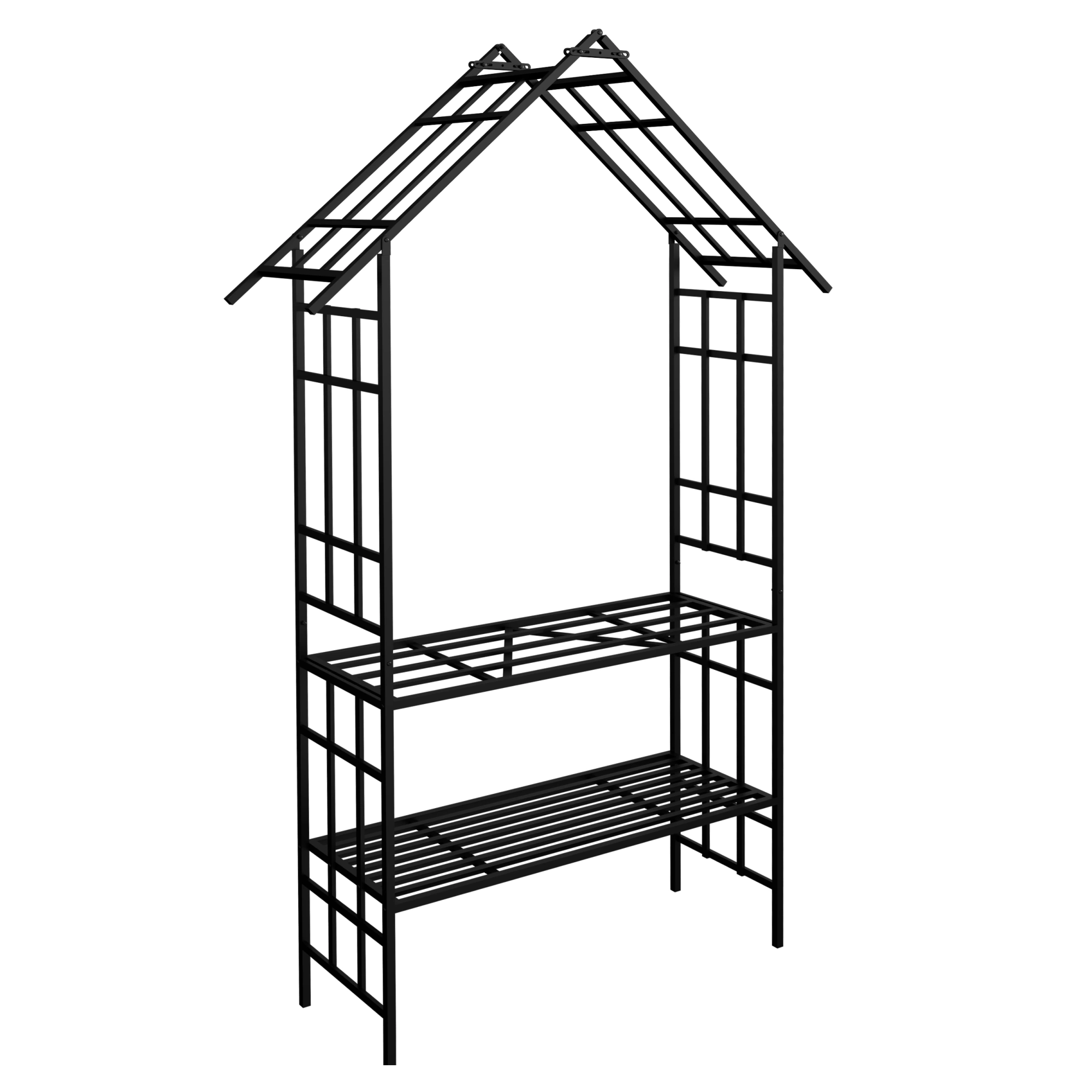 Metal Garden Arch with Bench, Black Flower Stand & Climbing Plant Support, Rose Arch for Outdoor, W58.07 x H97.24 Inch view 7