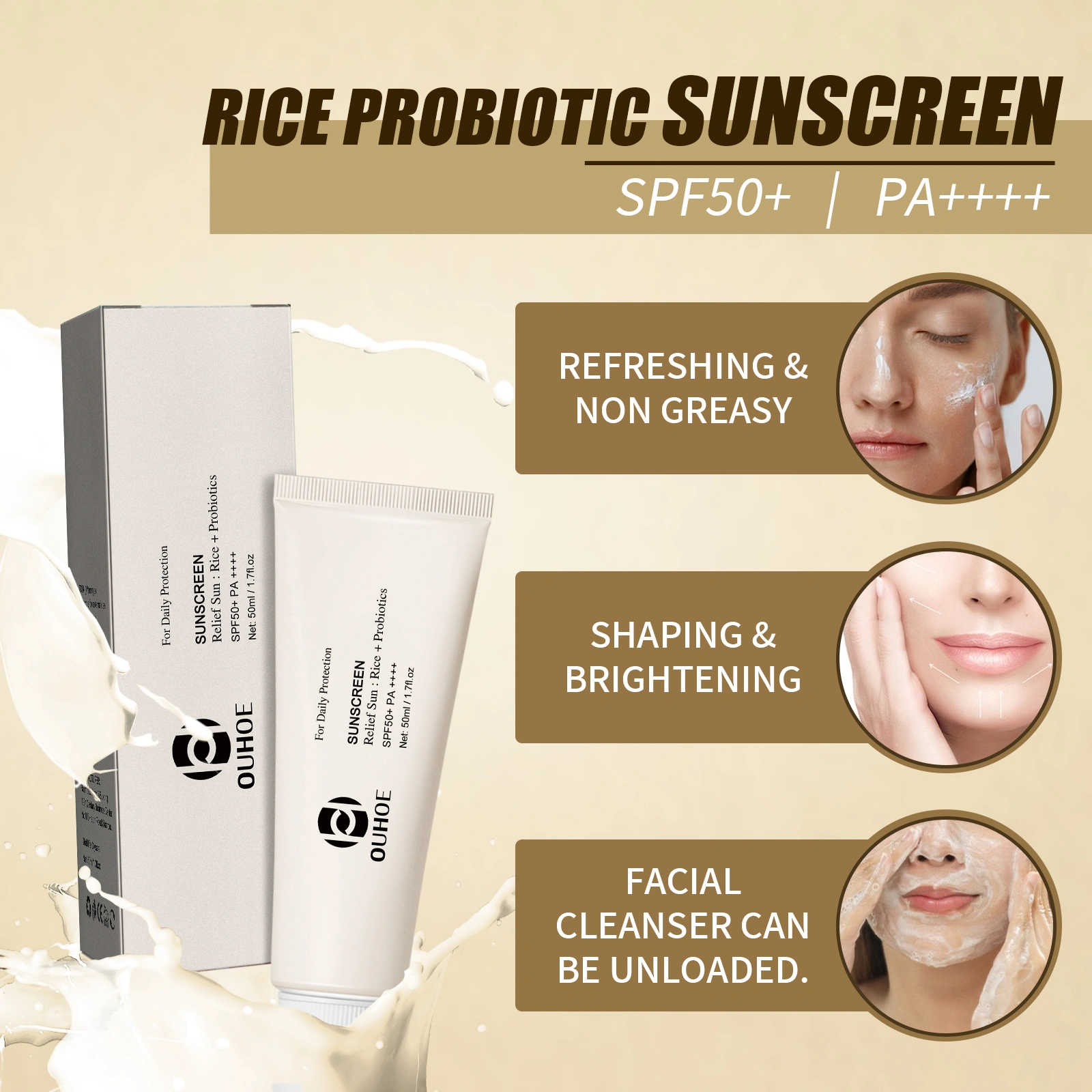 Rice Probiotic Sunscreen SPF 50+ Broad Spectrum UV Protection Moisturizing Cream view 2