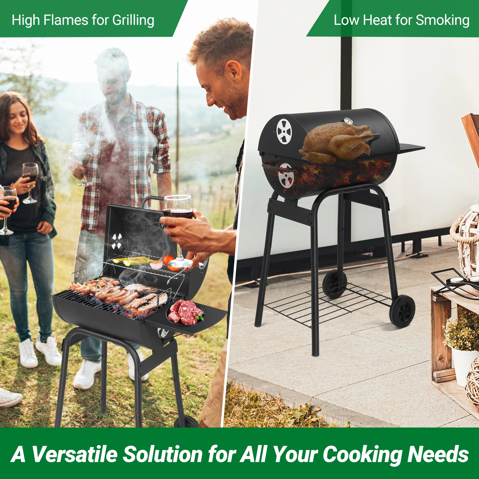 Charcoal Grills Outdoor BBQ Grill, Barrel Charcoal Grill with Side Table and Wheels, for Outdoor Backyard Camping Picnics Patio and Parties view 17