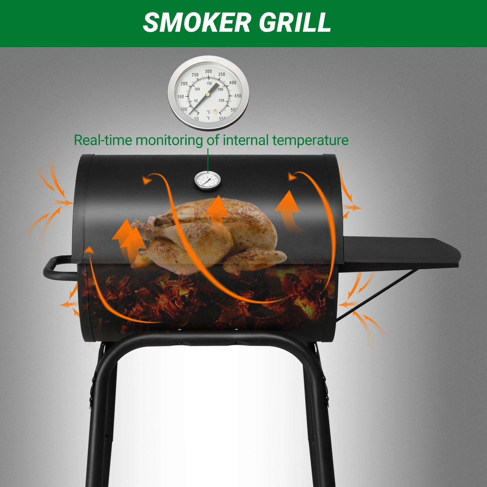 Charcoal Grills Outdoor BBQ Grill, Barrel Charcoal Grill with Side Table and Wheels, for Outdoor Backyard Camping Picnics Patio and Parties view 9