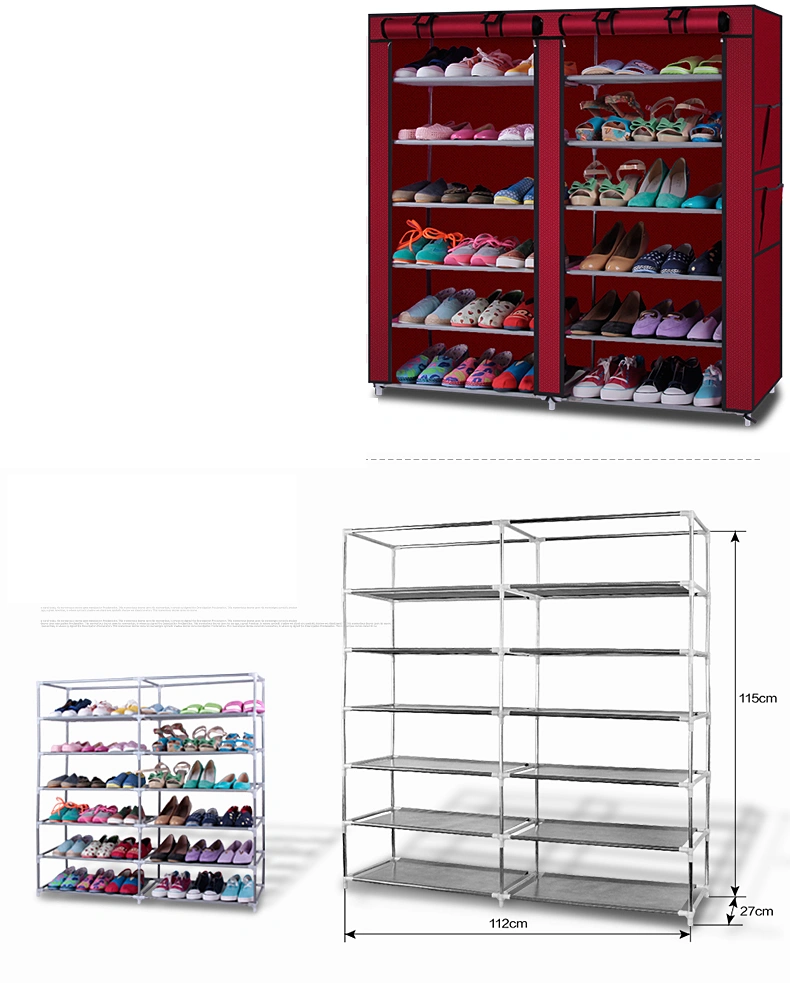 6-Row 2-Line 12 Lattices Non-woven Fabric Shoe Rack Gray view 16