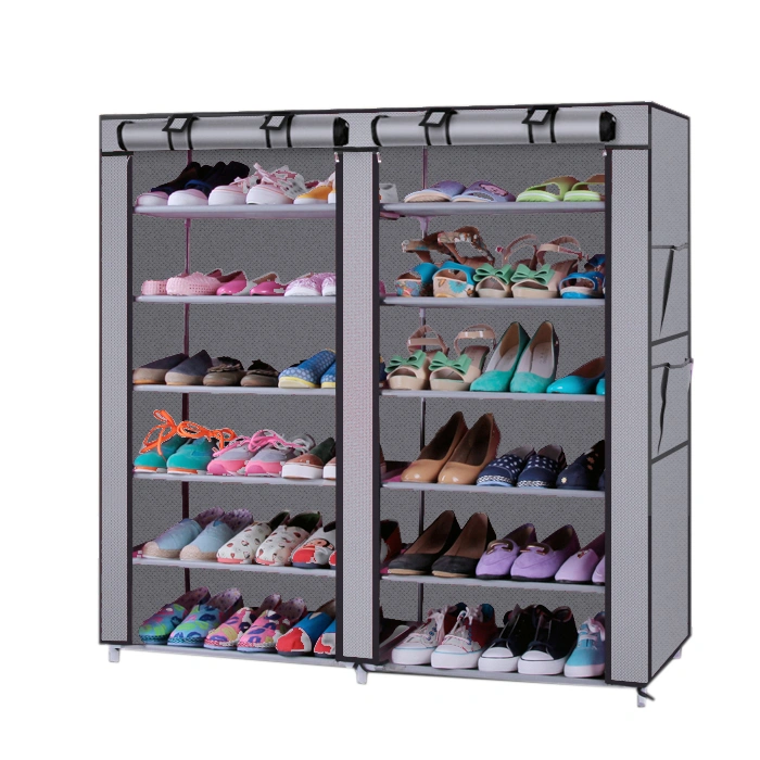 6-Row 2-Line 12 Lattices Non-woven Fabric Shoe Rack Gray view 9