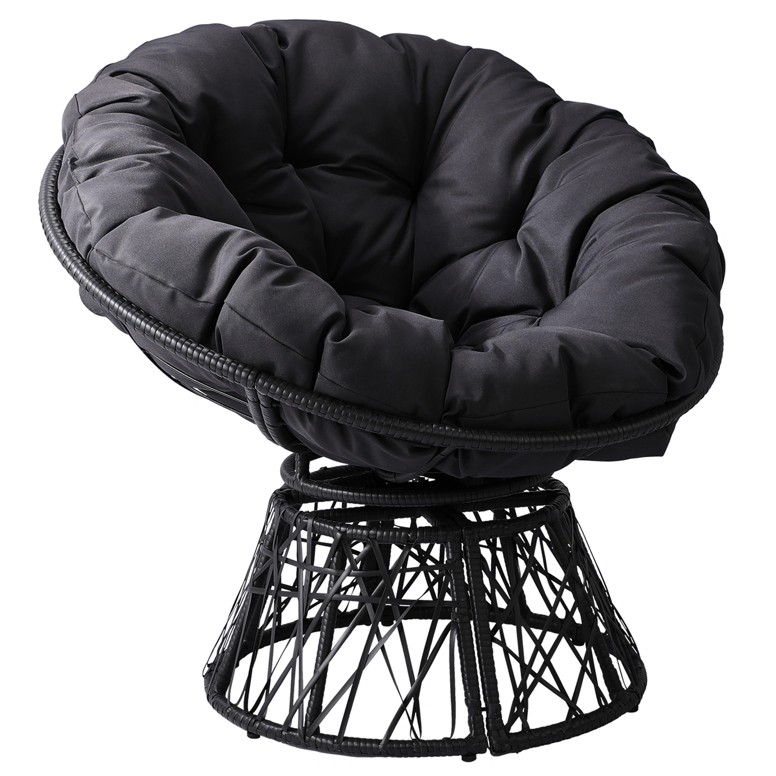 38" Ergonomic Swivel Wicker Papasan Chair with Thick Tufted Cushions, 360 Degree Rotatable Chairs for Living Room Bedroom Reading Room, Gray Cushion view 12