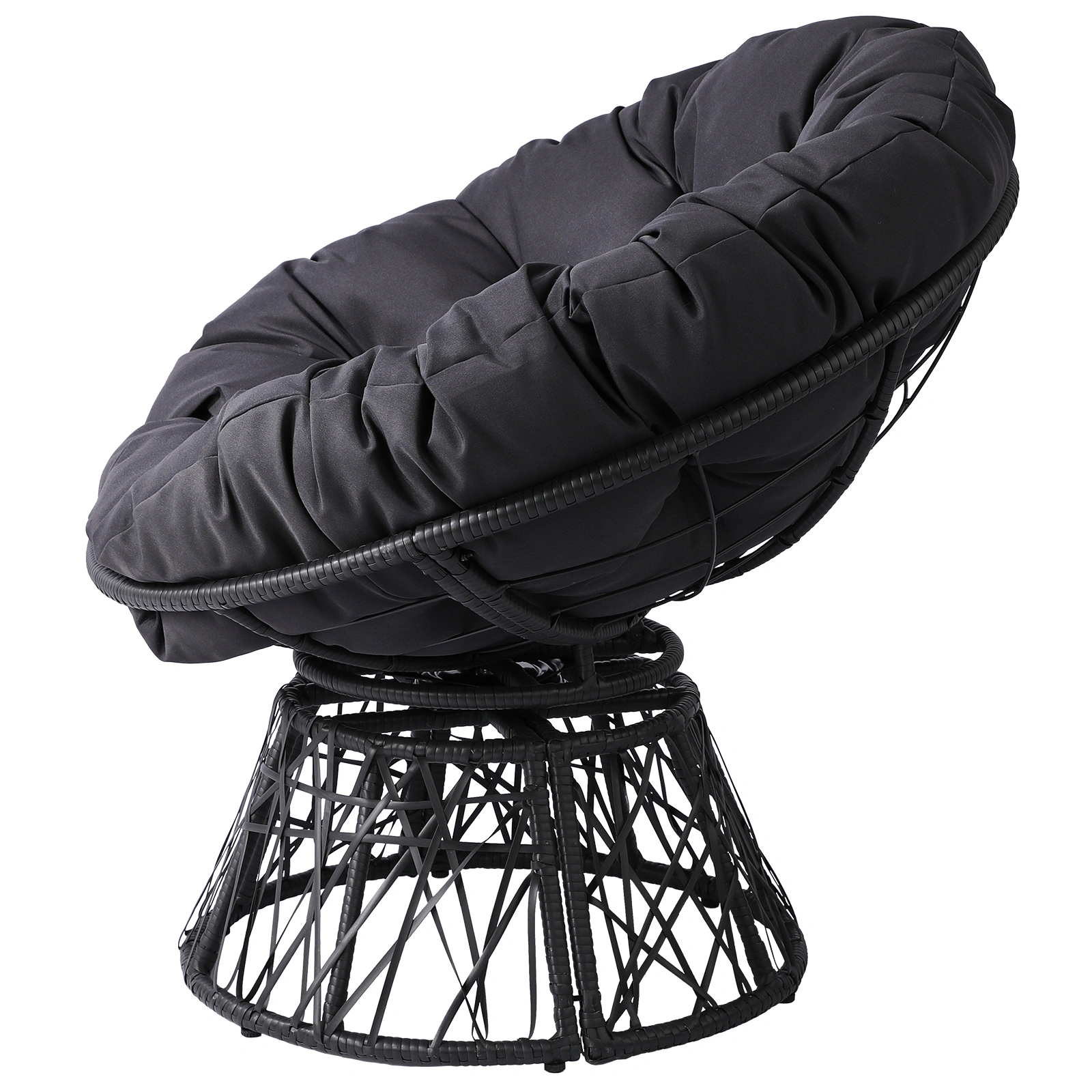 38" Ergonomic Swivel Wicker Papasan Chair with Thick Tufted Cushions, 360 Degree Rotatable Chairs for Living Room Bedroom Reading Room, Gray Cushion view 2