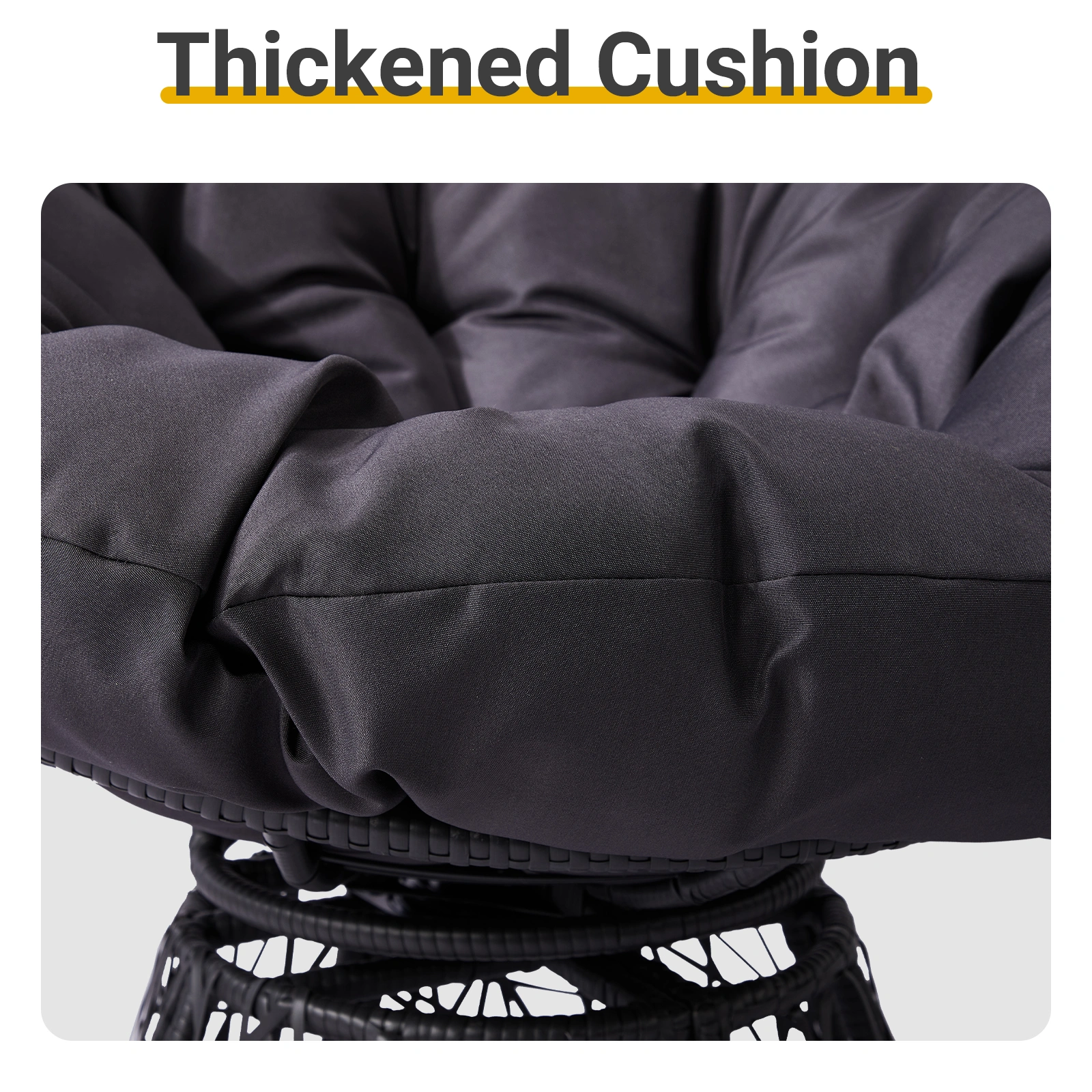 38" Ergonomic Swivel Wicker Papasan Chair with Thick Tufted Cushions, 360 Degree Rotatable Chairs for Living Room Bedroom Reading Room, Gray Cushion view 8