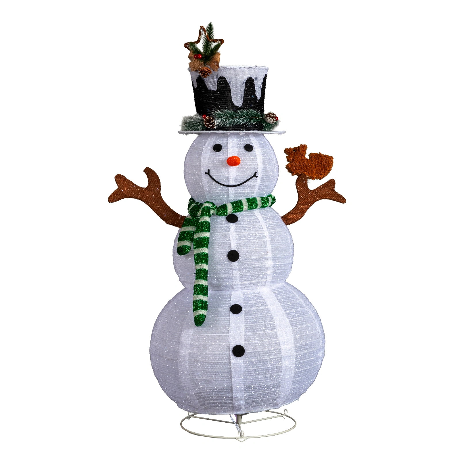 2M Lighted Snowman and Squirrel Pull Up Yard Decor, Pre-lit with 120 Warm White LEDs, for Xmas Outdoor Indoor Holiday Display, White