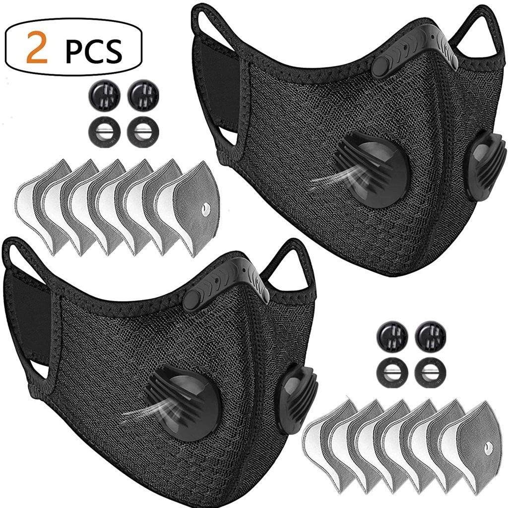 2 Pack Reusable Half Face Masks with Filter, Cycling & Sports Protective Cover, Black for Outdoor Running