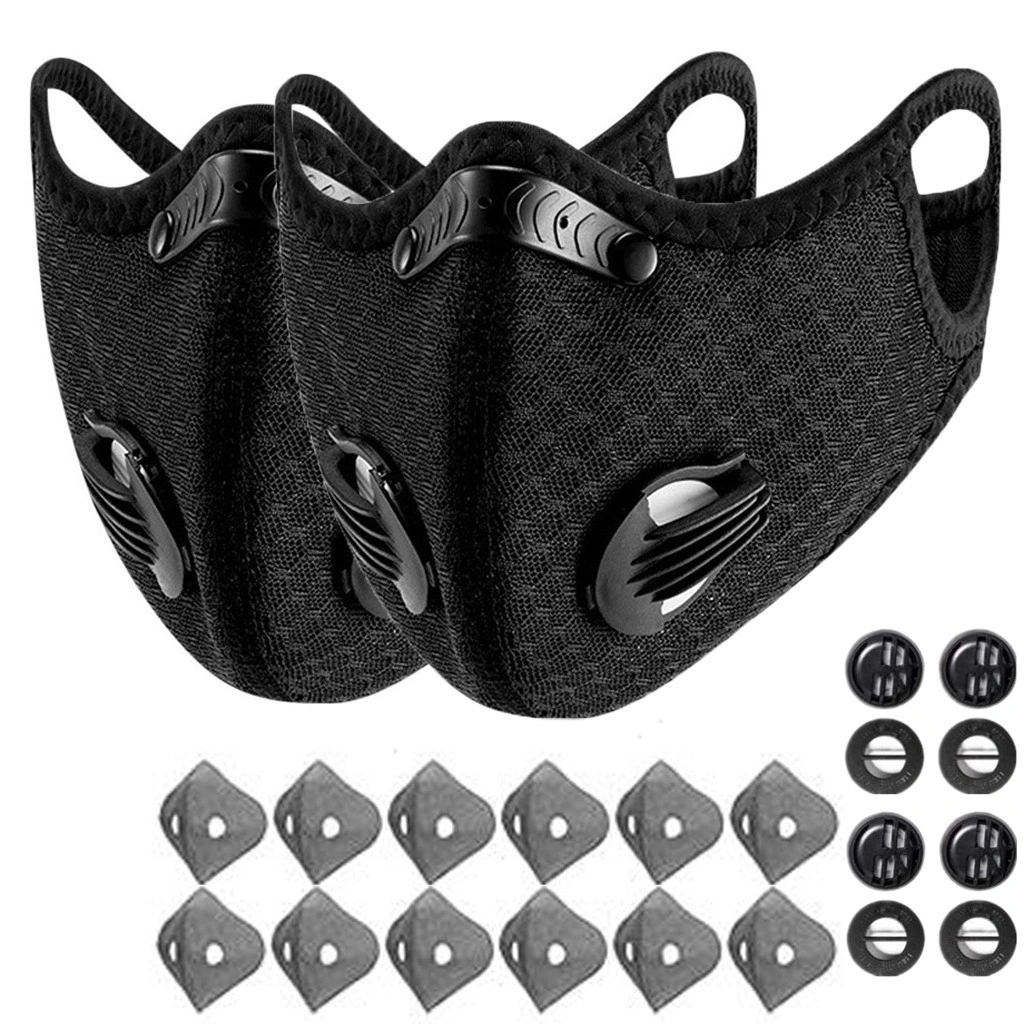 2 Pack Reusable Half Face Masks with Filter, Cycling & Sports Protective Cover, Black for Outdoor Running view 3