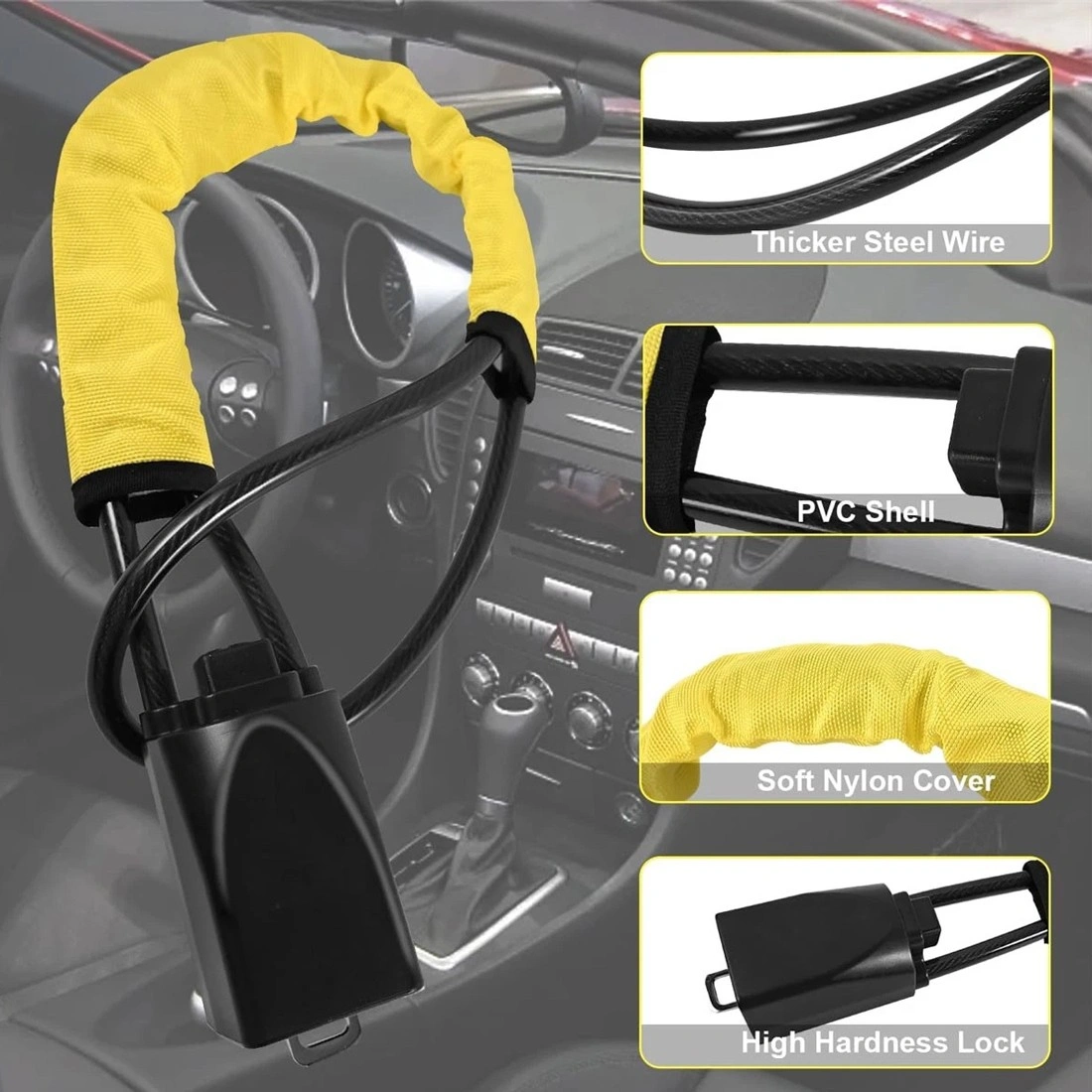 Heavy Duty Steering Wheel Lock Anti-Theft Car Security Device Seat Belt Lock with LED Light Alarm view 4