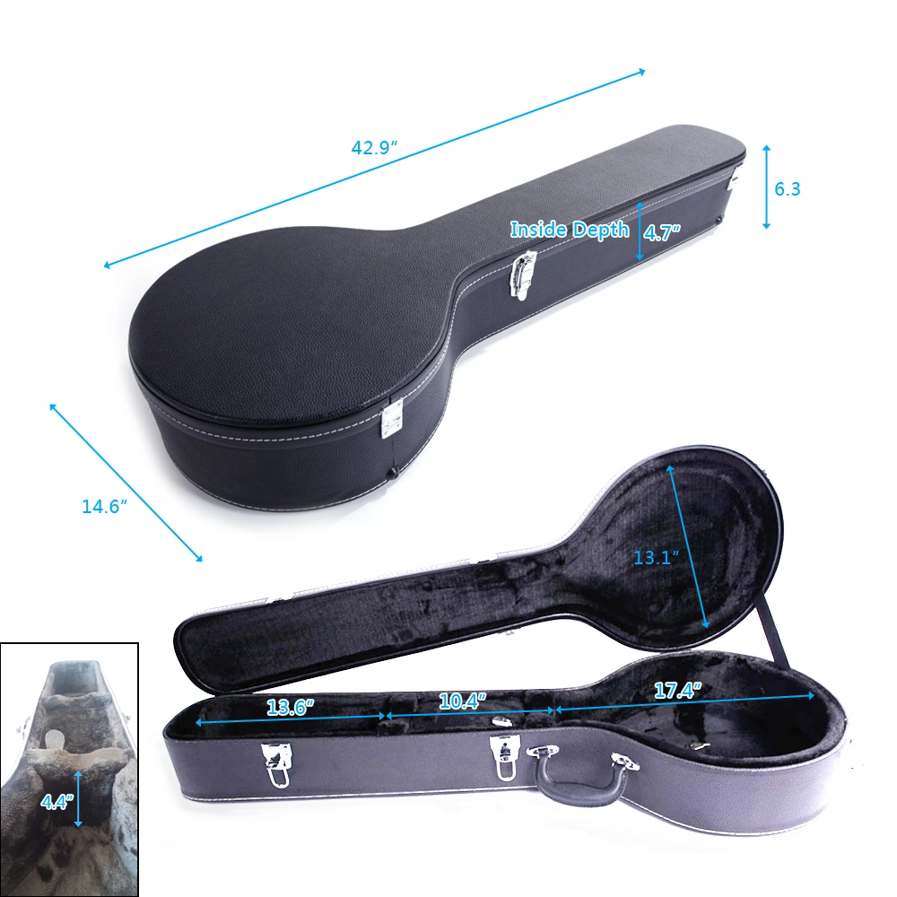 5-String 6-String Microgroove Pattern Leather Wood Banjos Case Black view 16