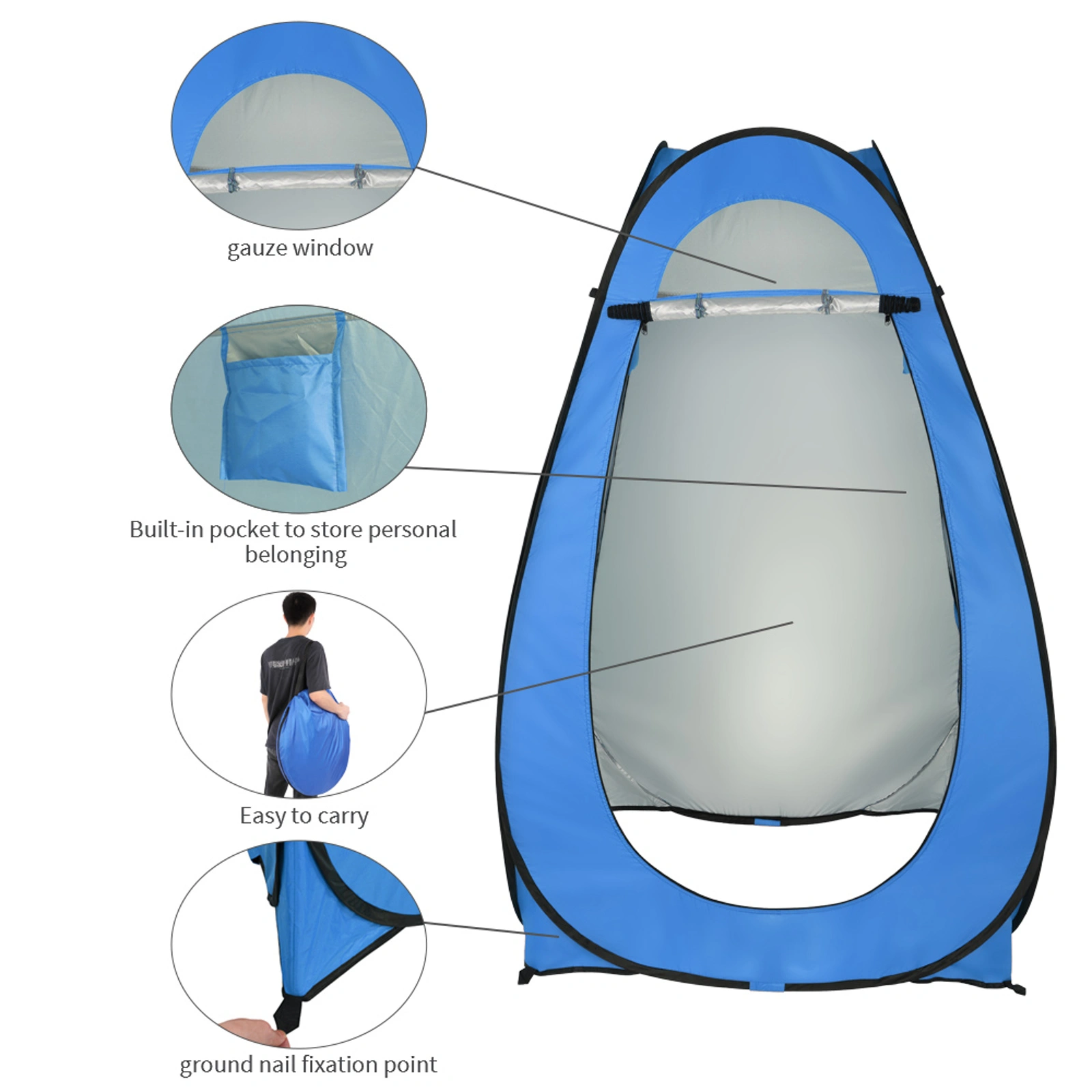 1-2 Person Portable Pop Up Toilet Shower Tent Changing Room Dressing Tent Camping Shelter Blue view 8