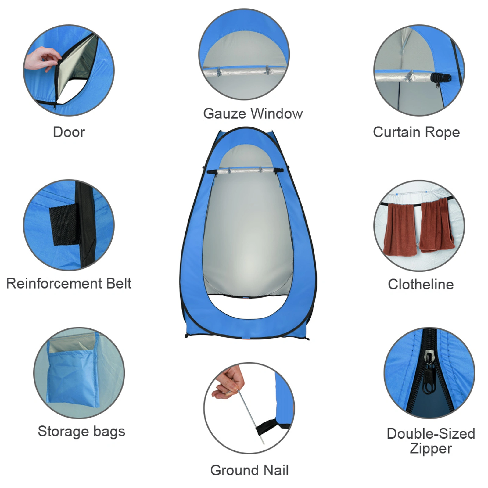 1-2 Person Portable Pop Up Toilet Shower Tent Changing Room Dressing Tent Camping Shelter Blue view 9